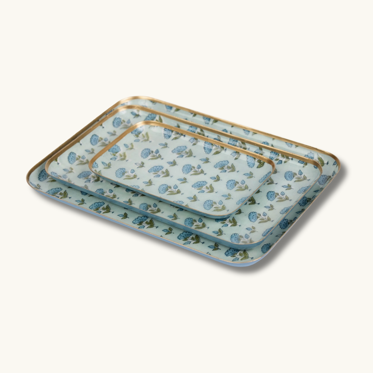 Blue Ditsy Floral Decorative Enamelled Tray (Large)