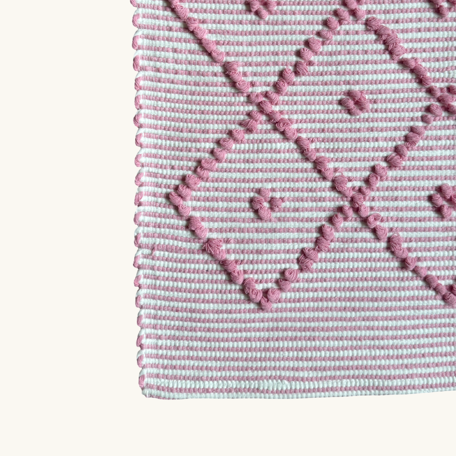 Petal Pink Stripe Handwoven Knotted Bath Mat