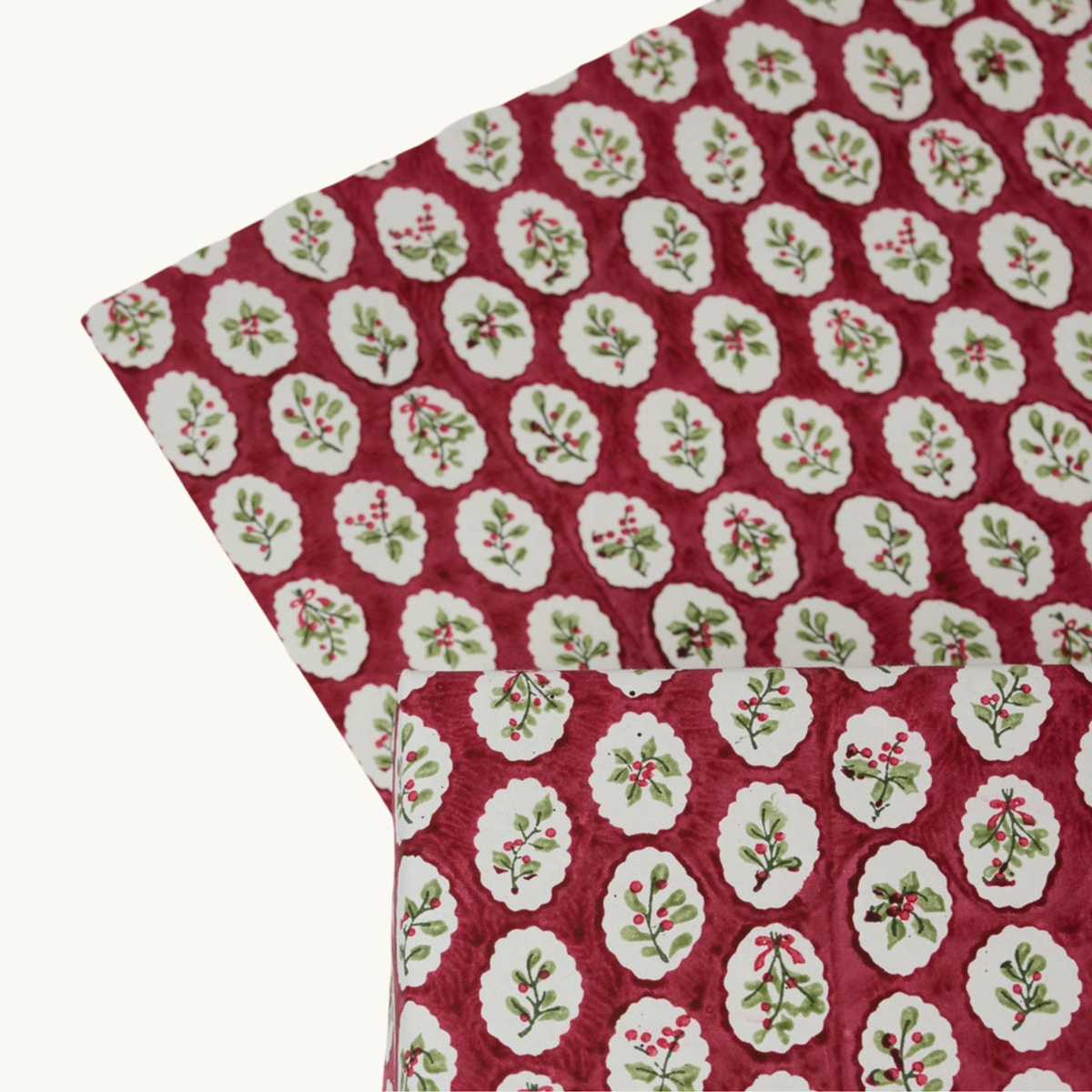 Red Festive Sprig Handblocked Printed Wrapping Paper