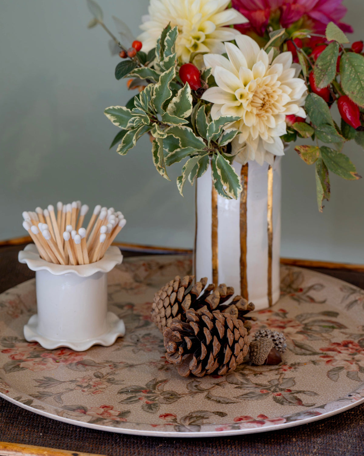 Autumn Florals Birch Wood Tray (Round)