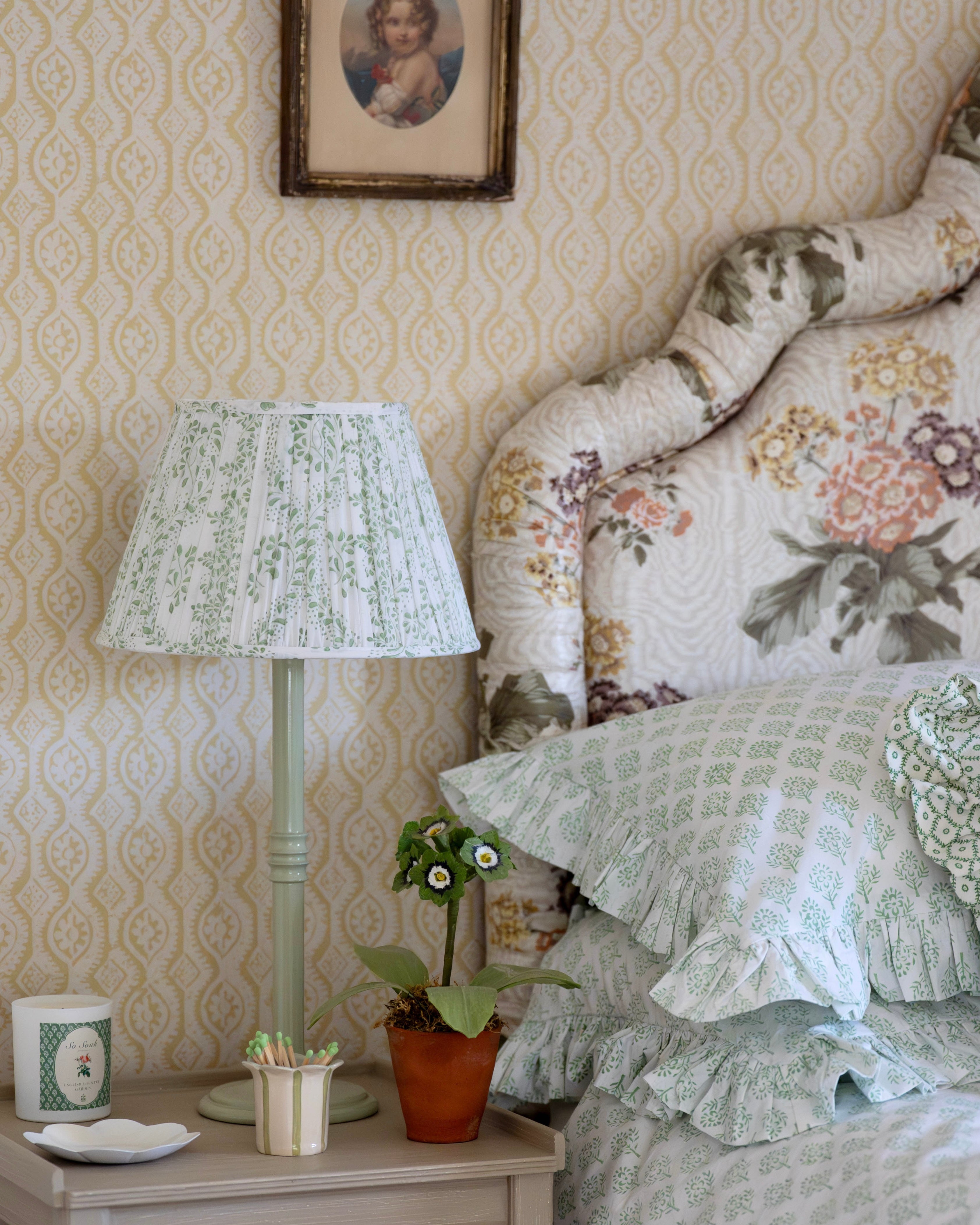 Green Rosalie Handblocked Gathered Lampshade