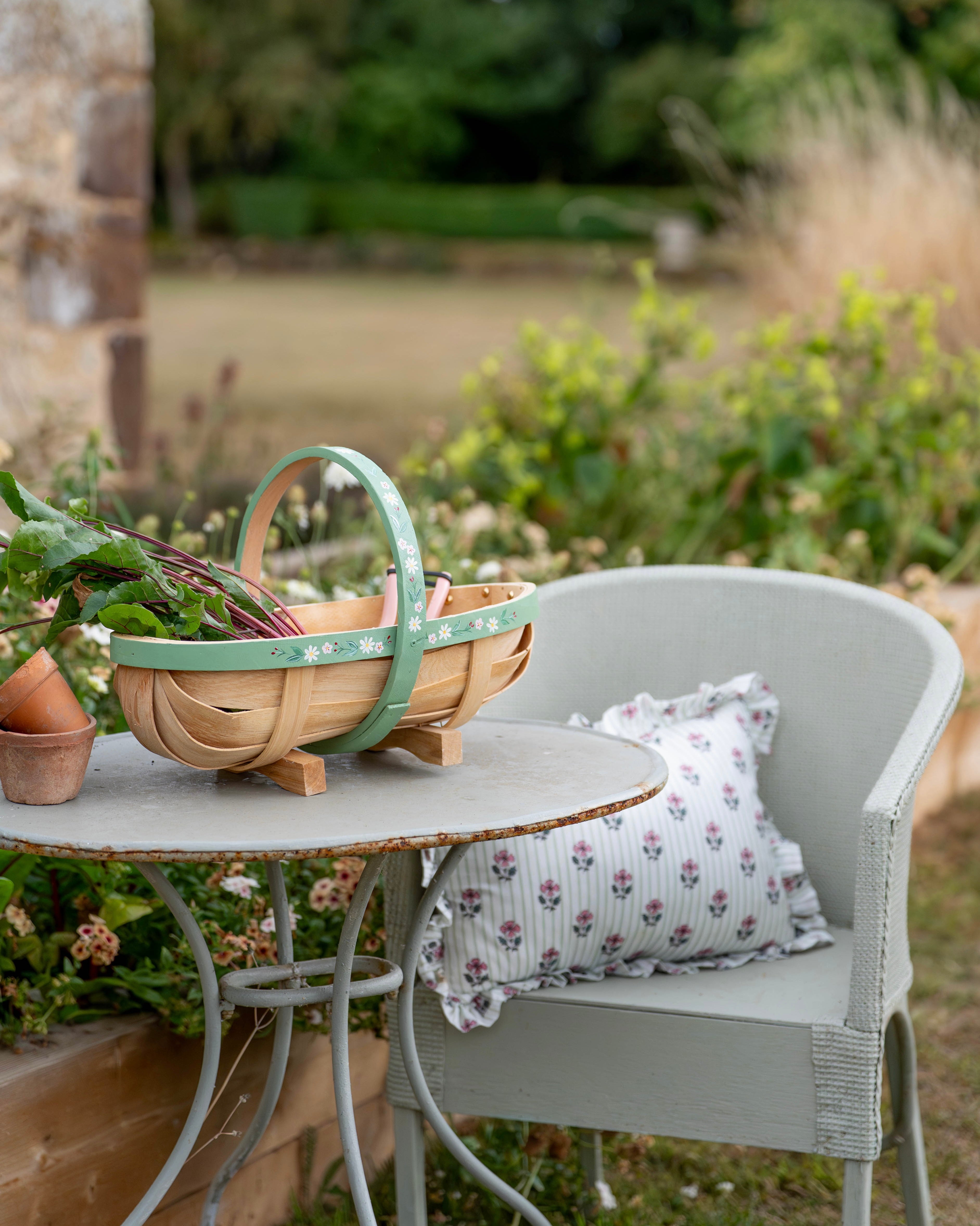 Handpainted Traditional Garden Trug - Green Floral