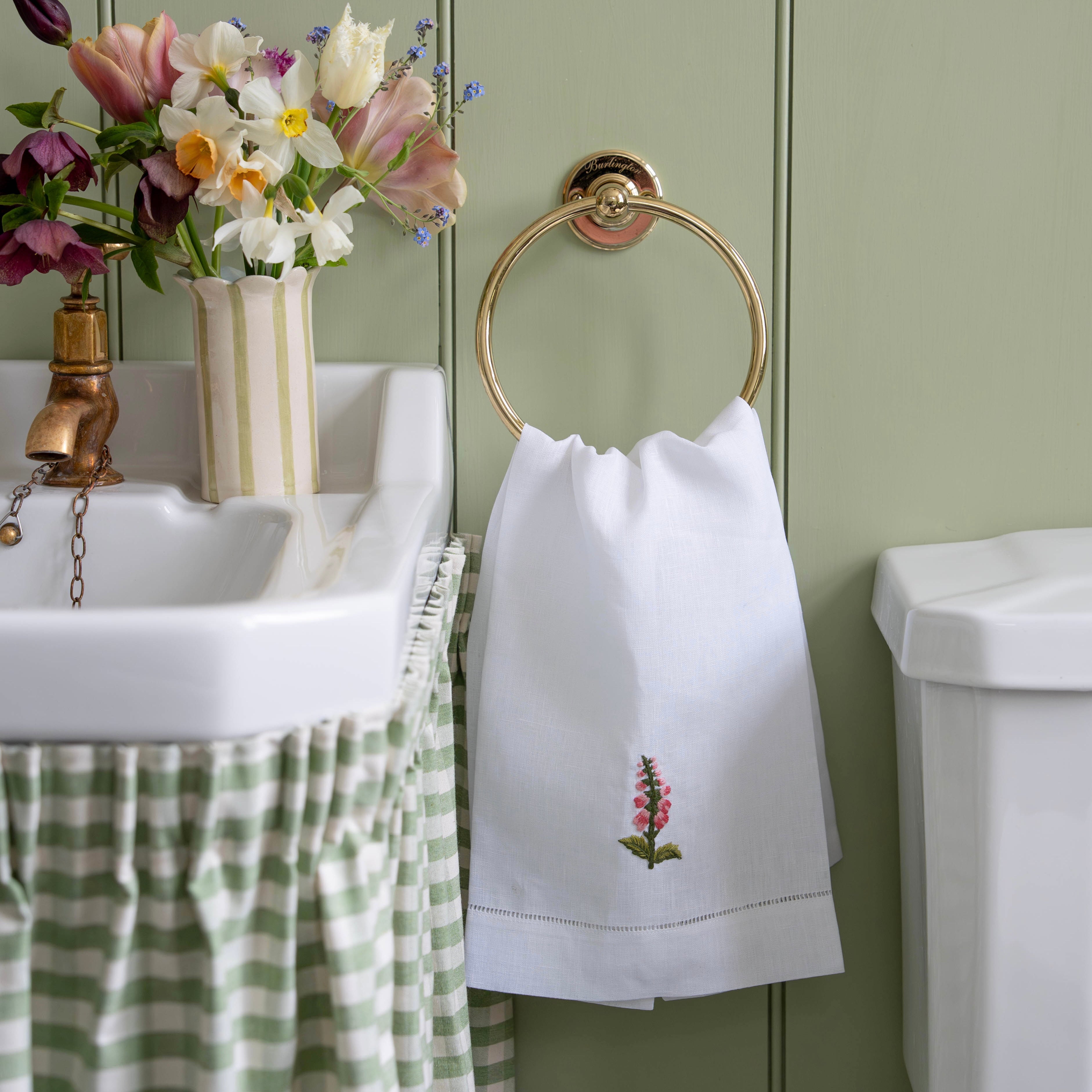 Pink Foxglove Embroidered Hand Towel