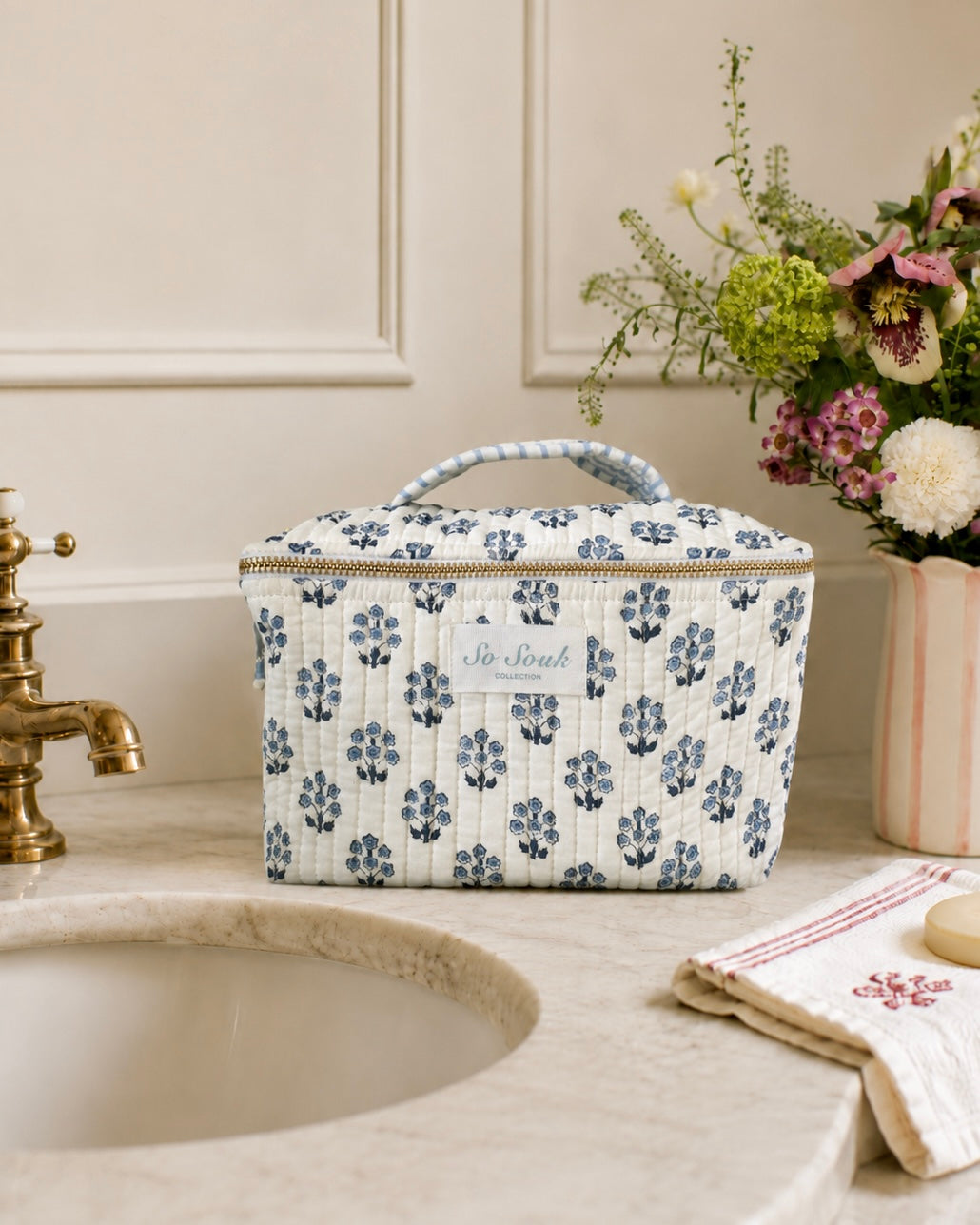 Blue Daphne Handblocked Cosmetic Case