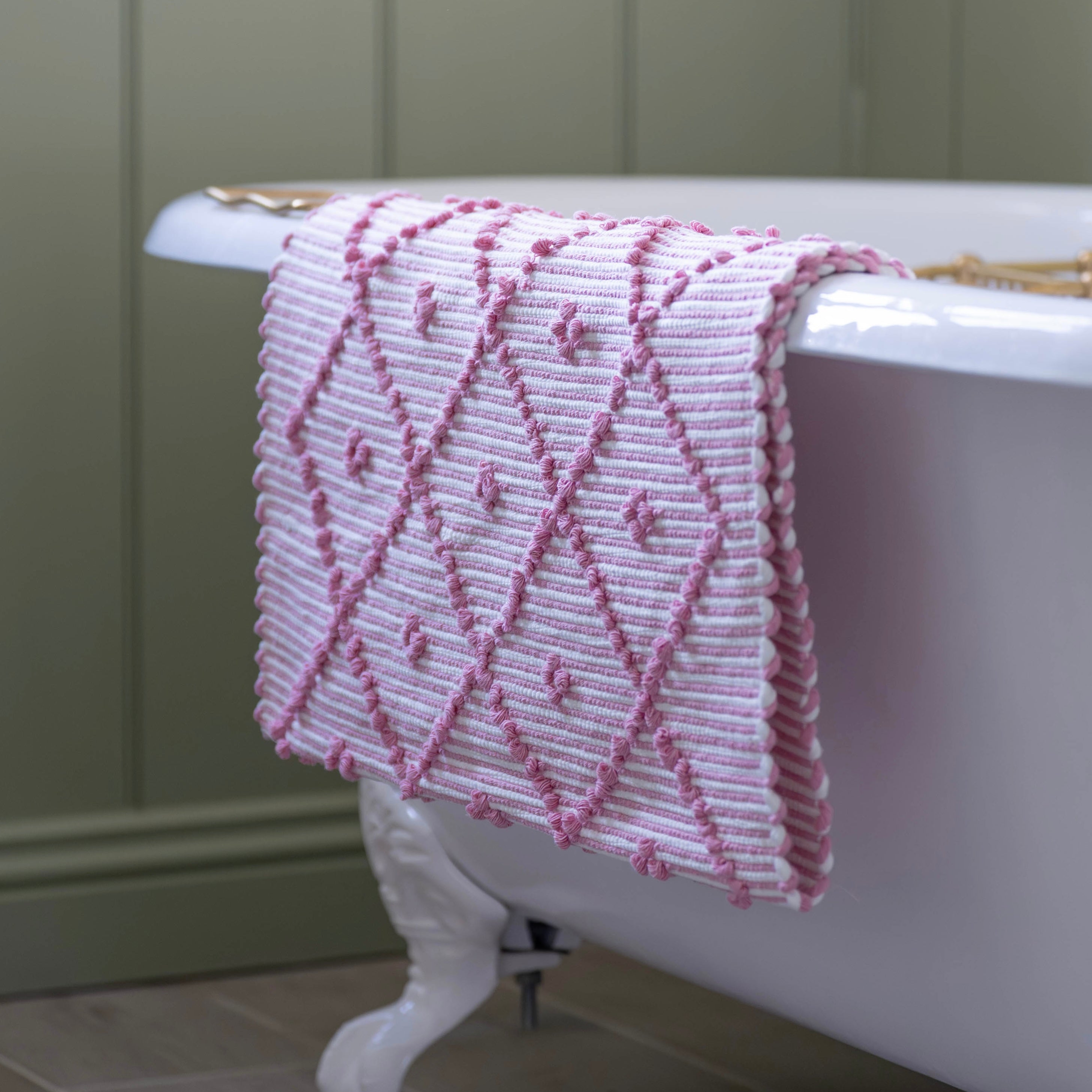 Petal Pink Stripe Handwoven Knotted Bath Mat