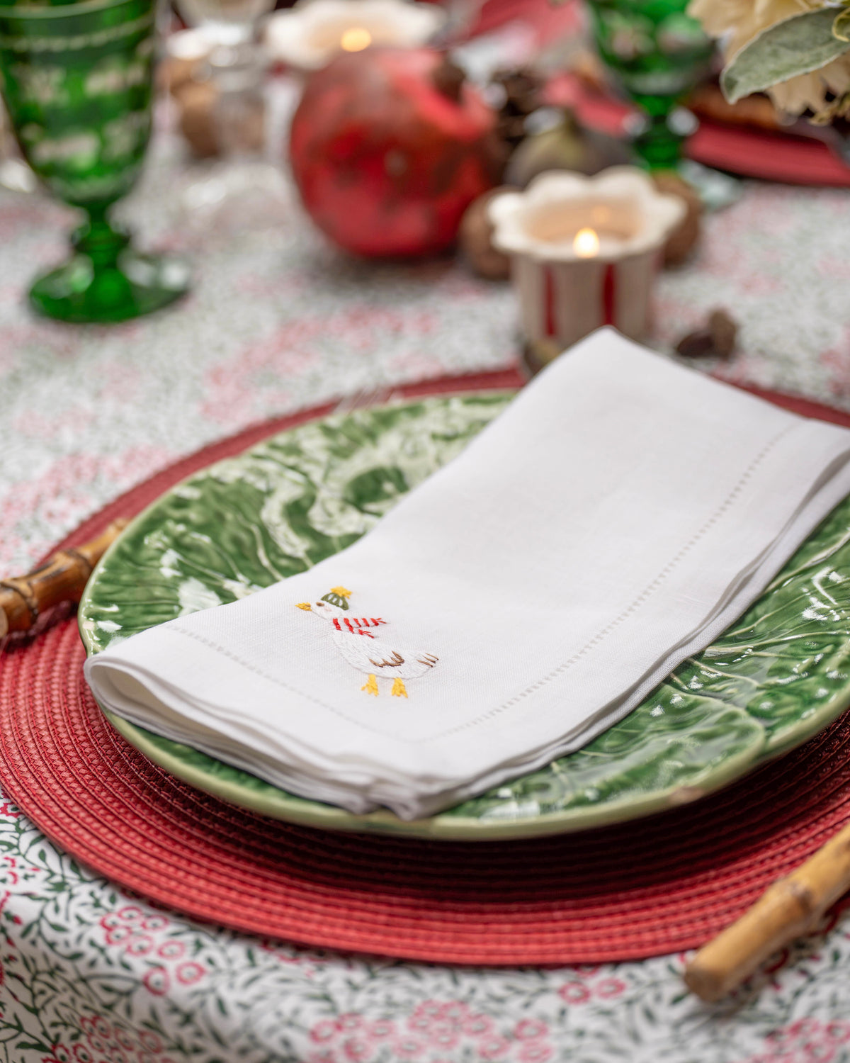 Christmas Goose Embroidered Napkins (Set of 2)