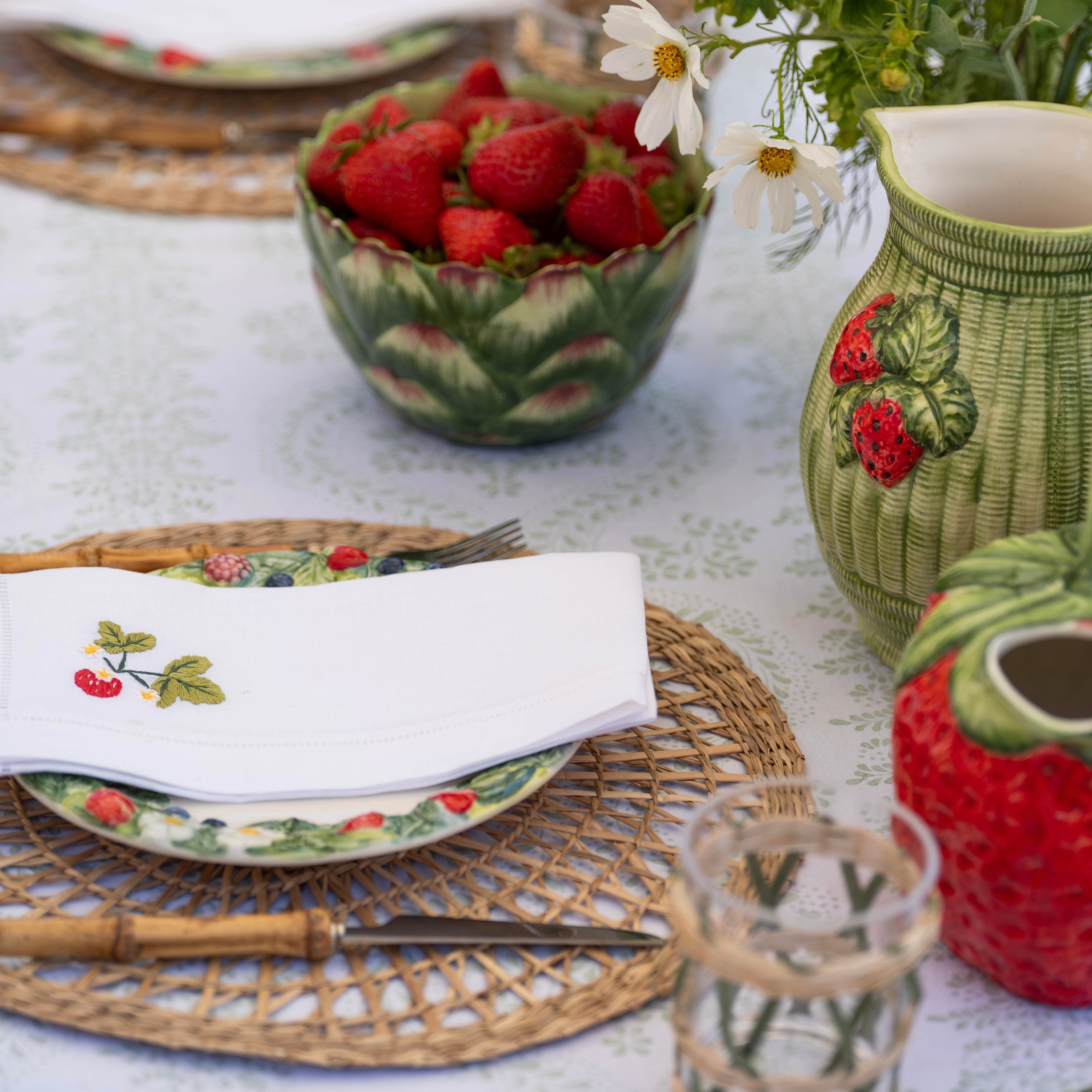Wild Strawberry Embroidered Napkins (Set of 2)