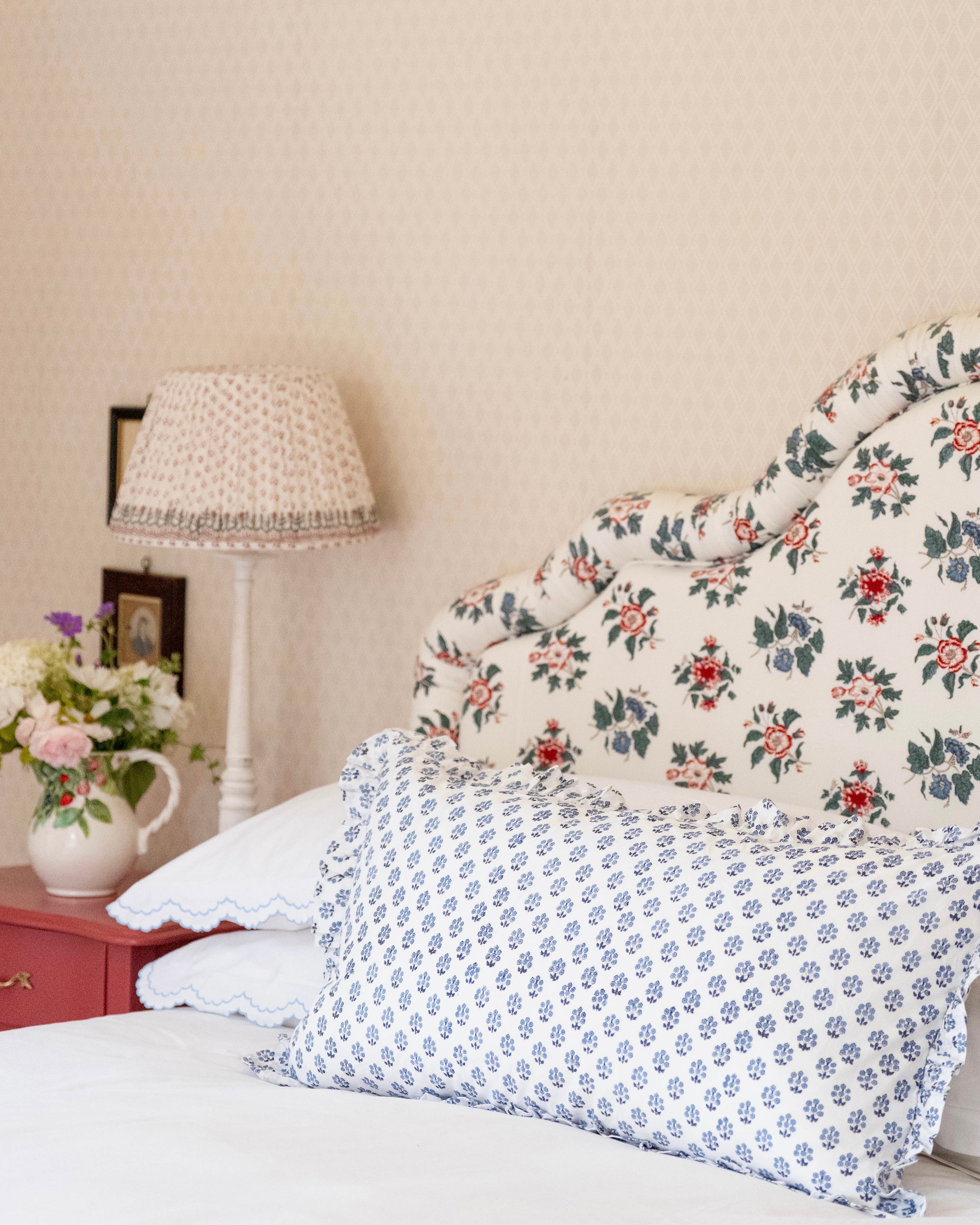 Blue Daphne Handblocked Frilled Bolster Cushion