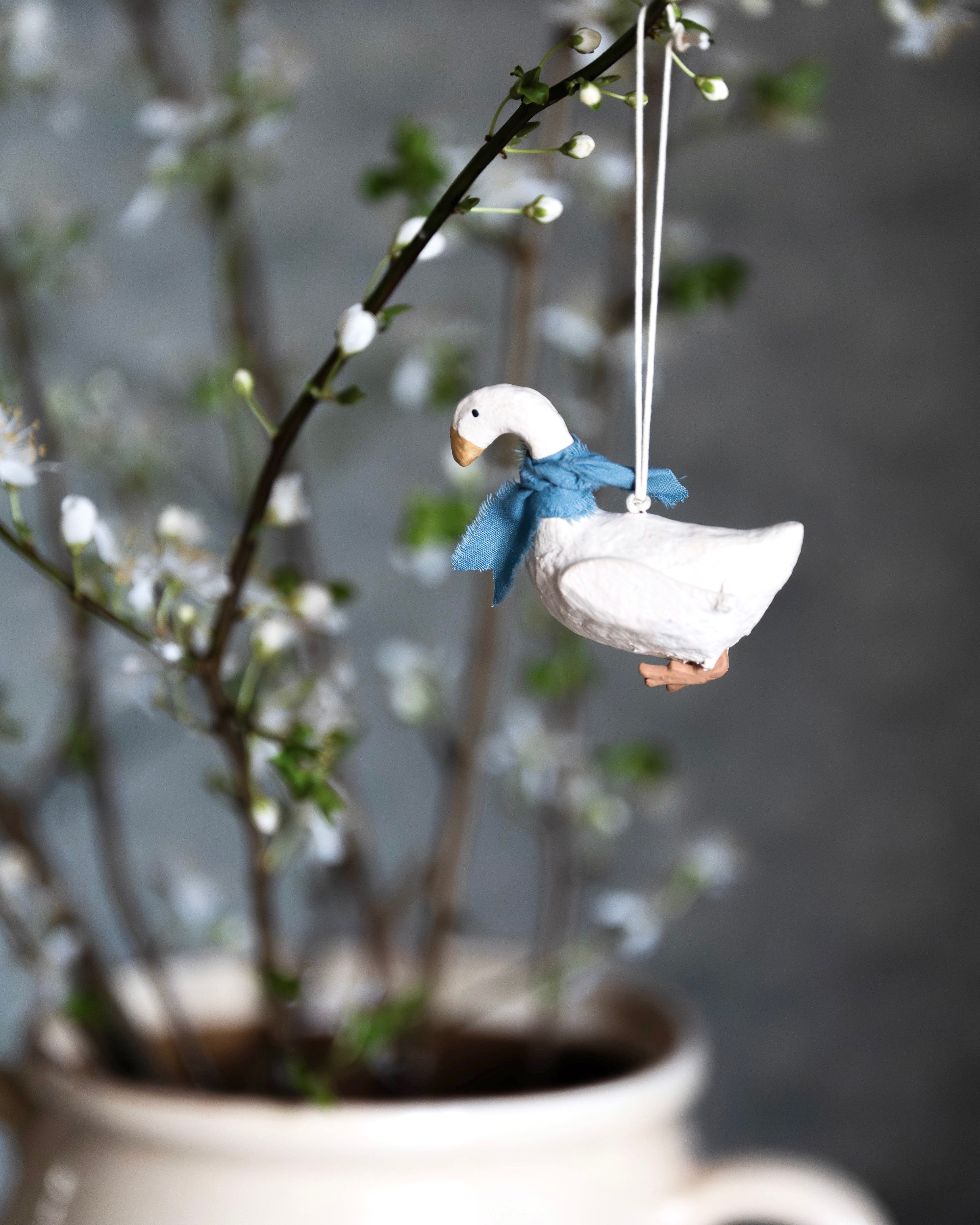 Handcrafted Cotton Mache Goose Decoration Blue