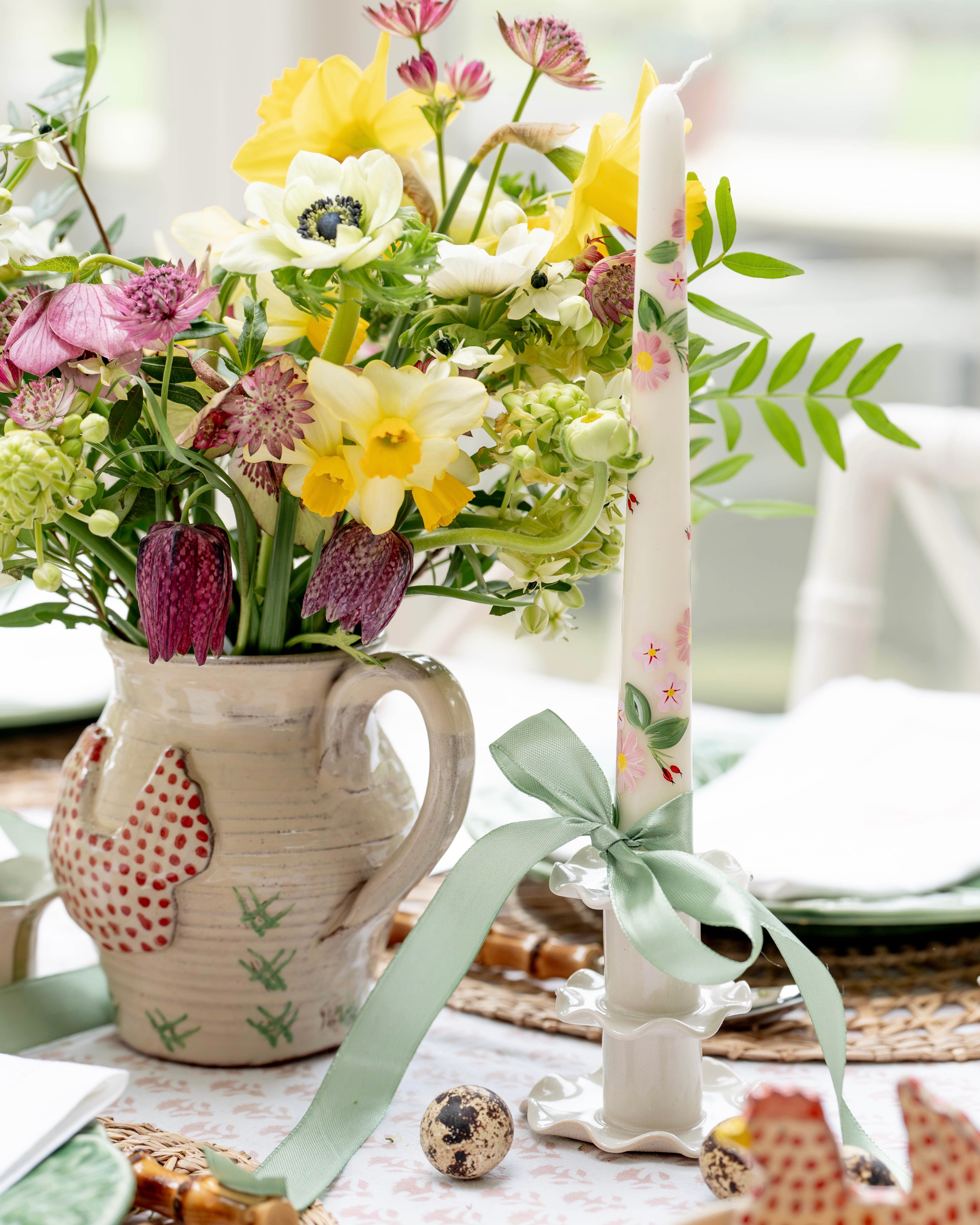 Pink Aster and Rosehips Handpainted Candle (Single)
