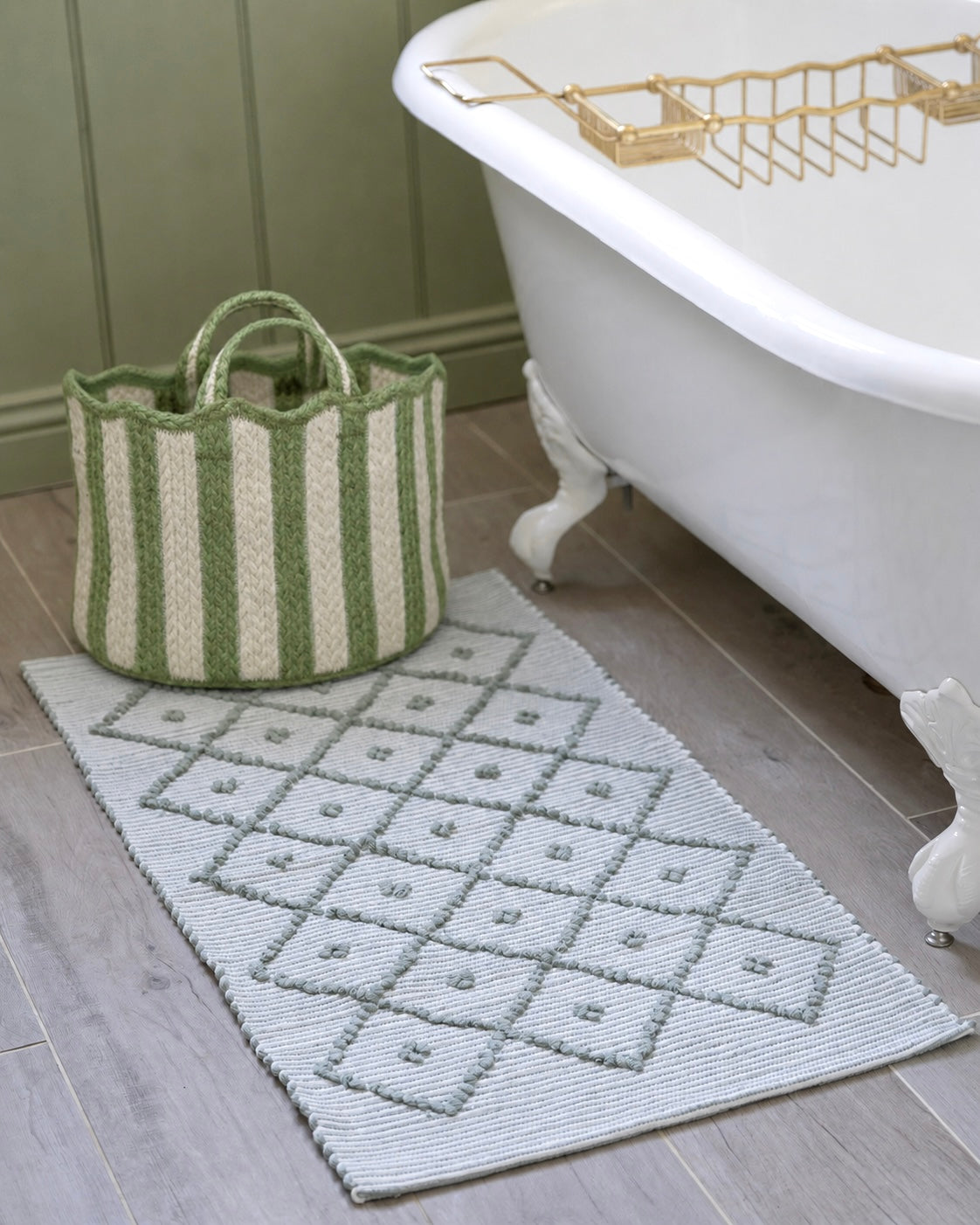Extra Large Green Striped Scalloped Basket