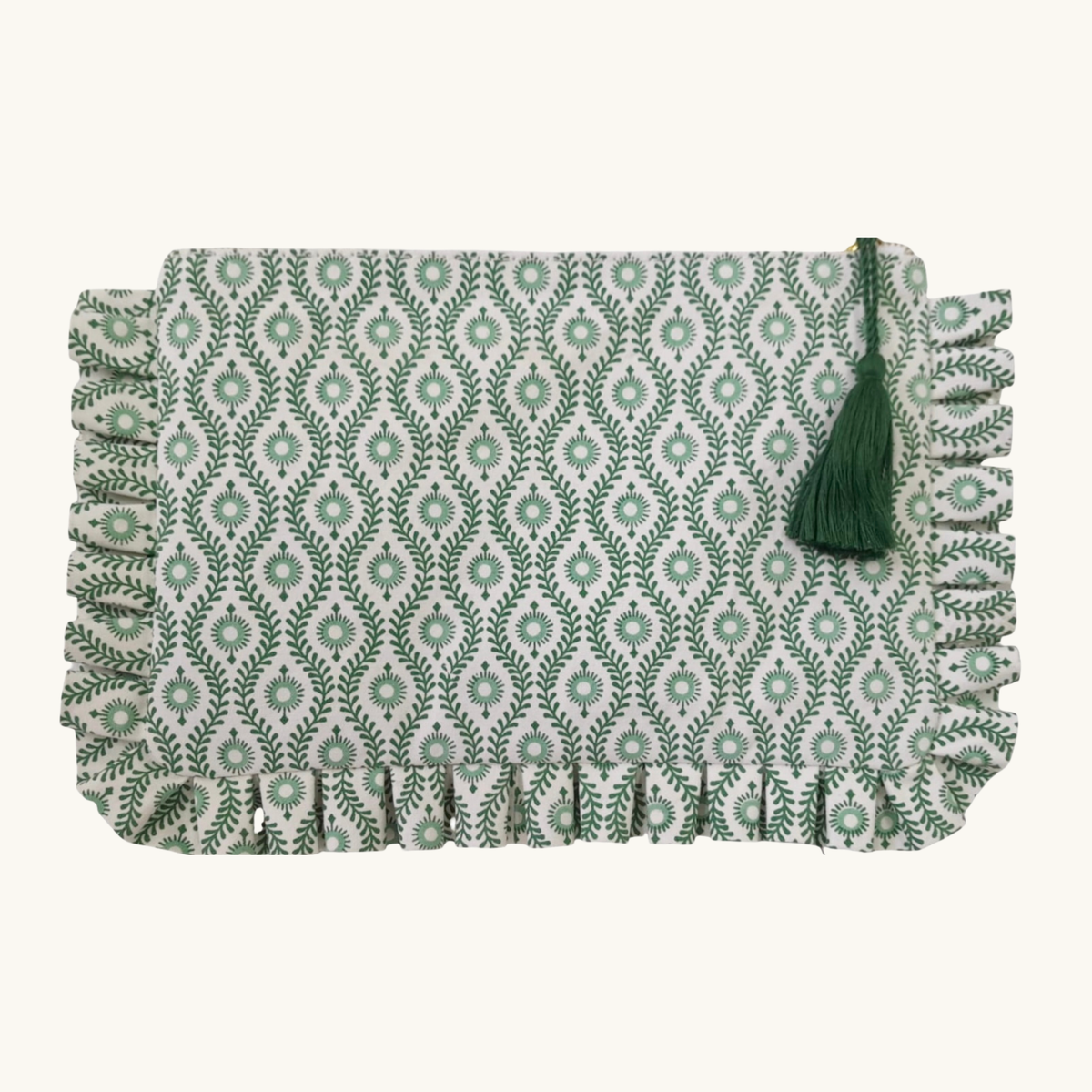 Green Mila Canvas Frilled Pouch