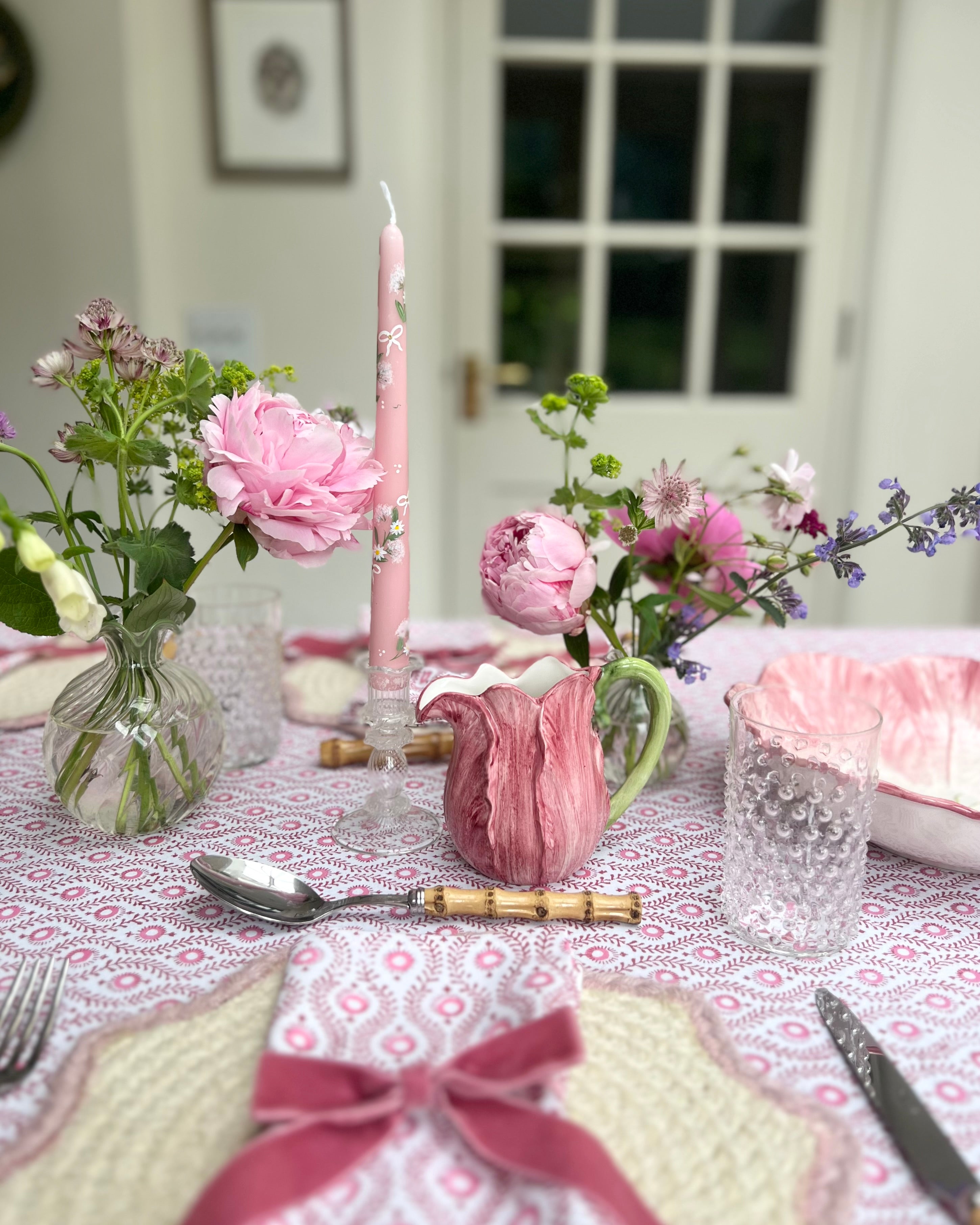 Pink Mila Handblocked Tablecloth