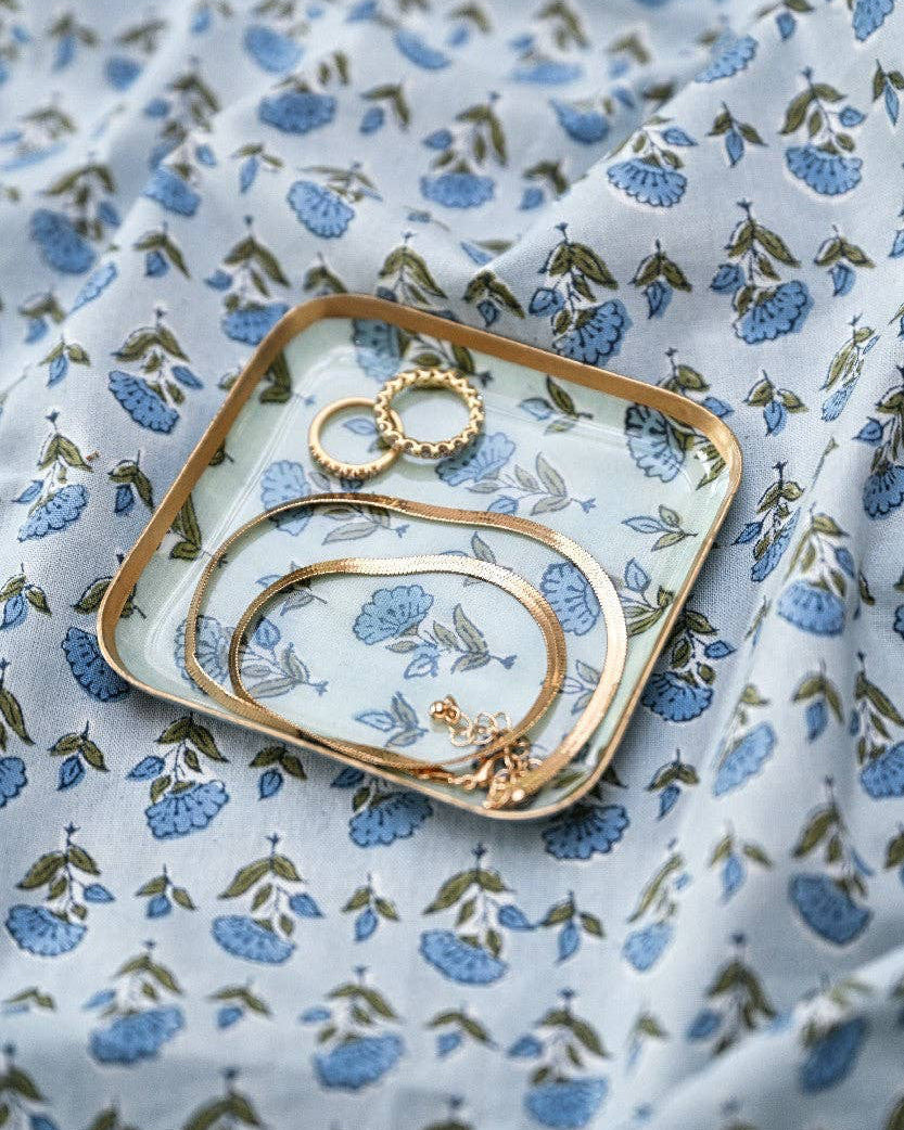 Blue Ditsy Floral Enamelled Coasters (Set of 2)