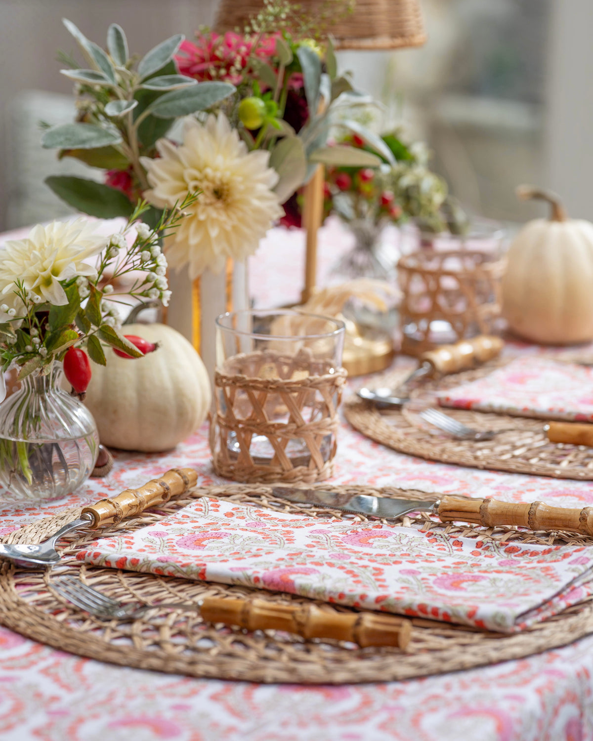 Pink Freya Frilled Handblocked Tablecloth