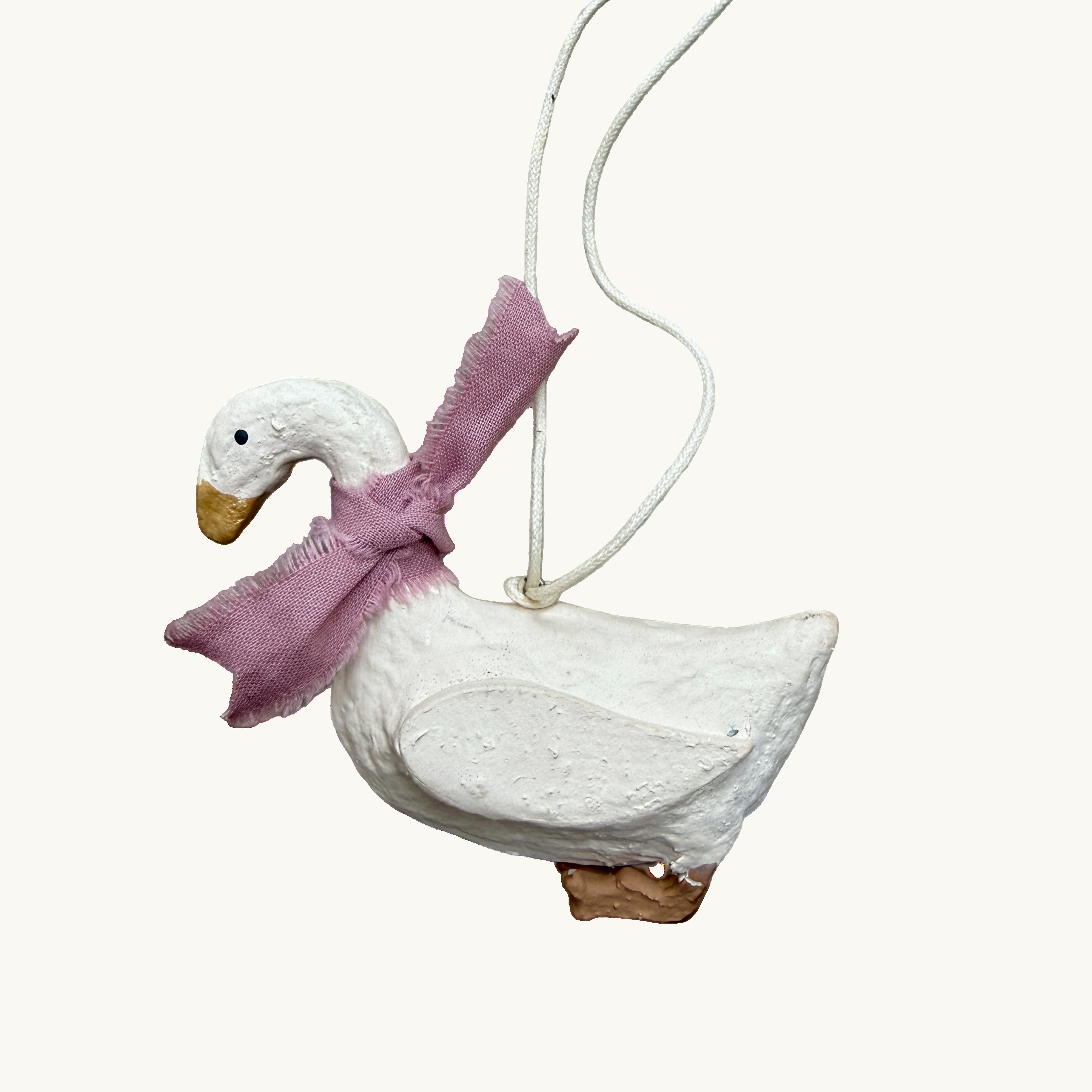 Handcrafted Cotton Mache Goose Decoration Pink