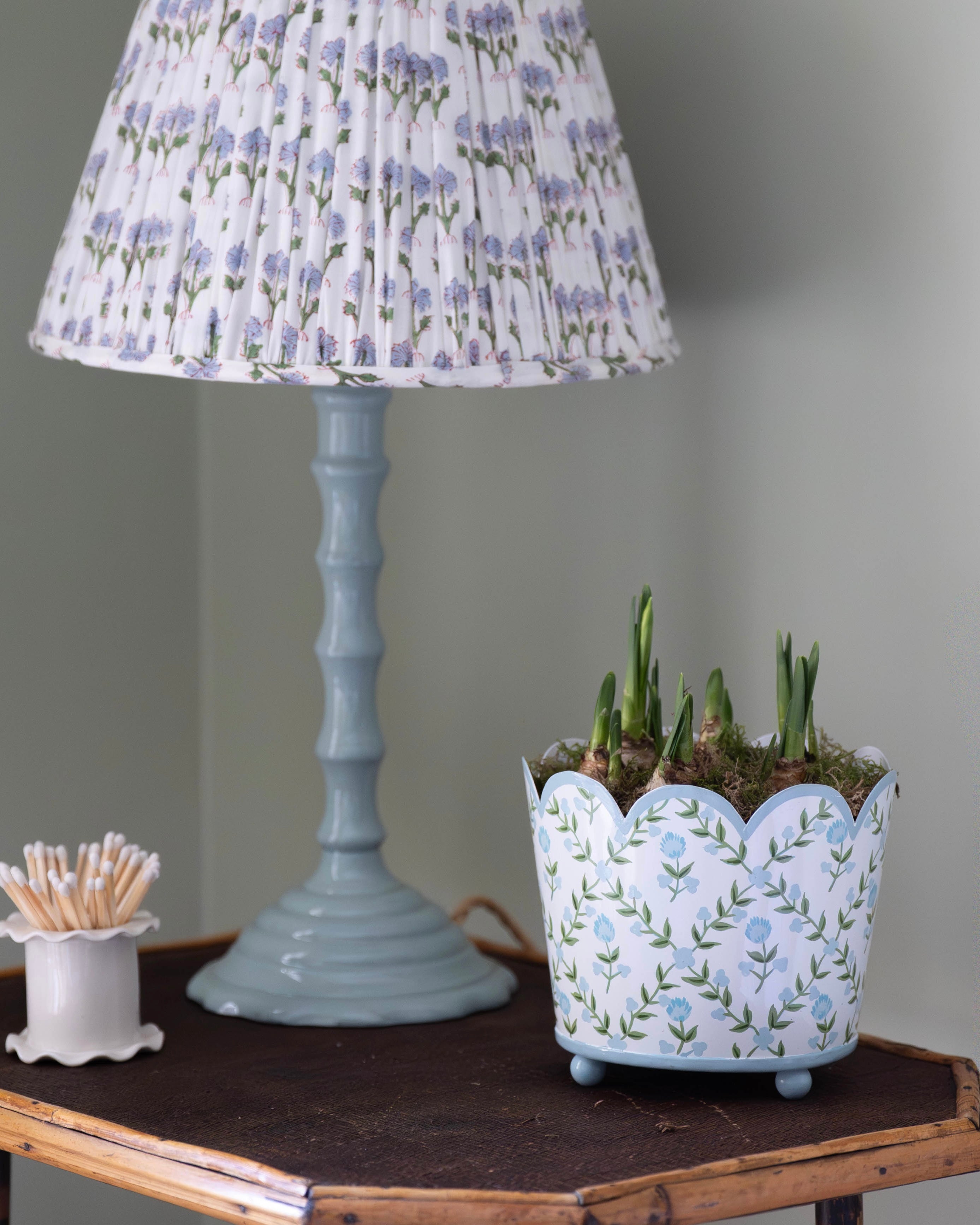 Blue Trellis Scalloped Planter