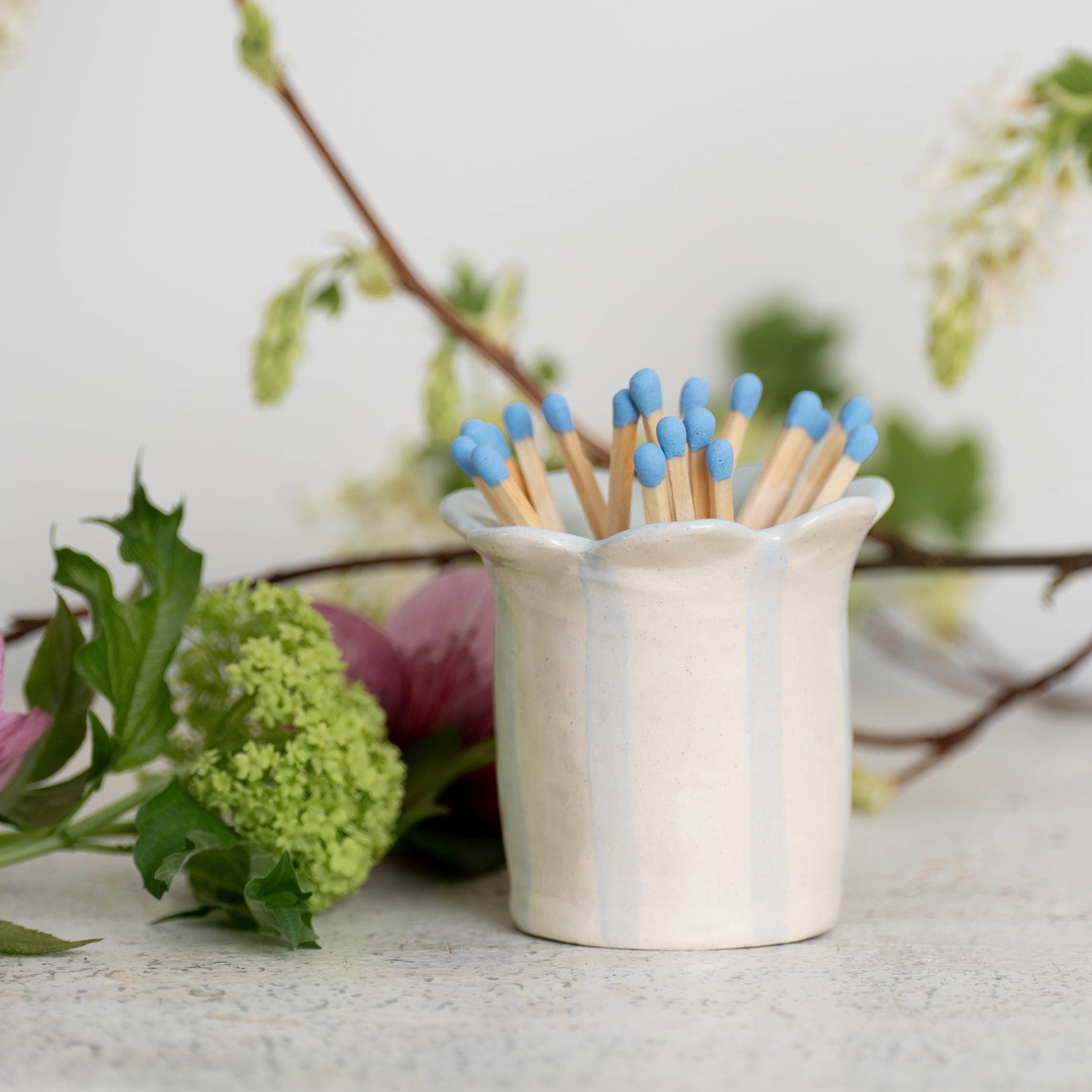 Pale Blue Daisy Scalloped Match Holder