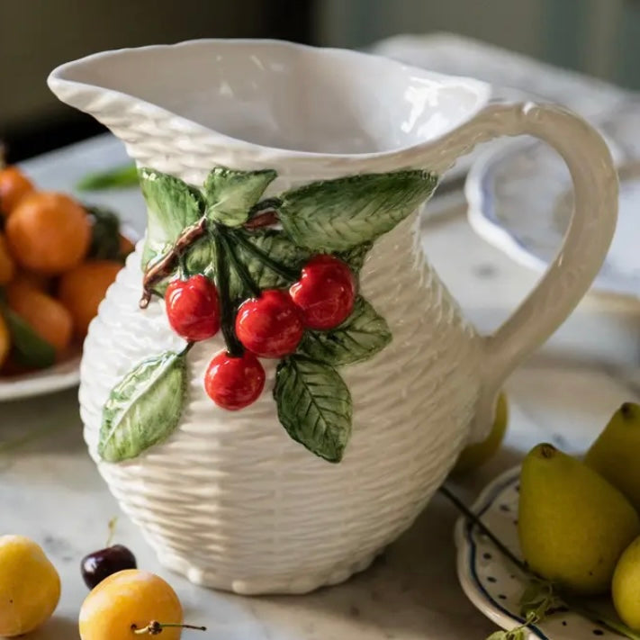 Cherry Basketweave Ceramic Jug