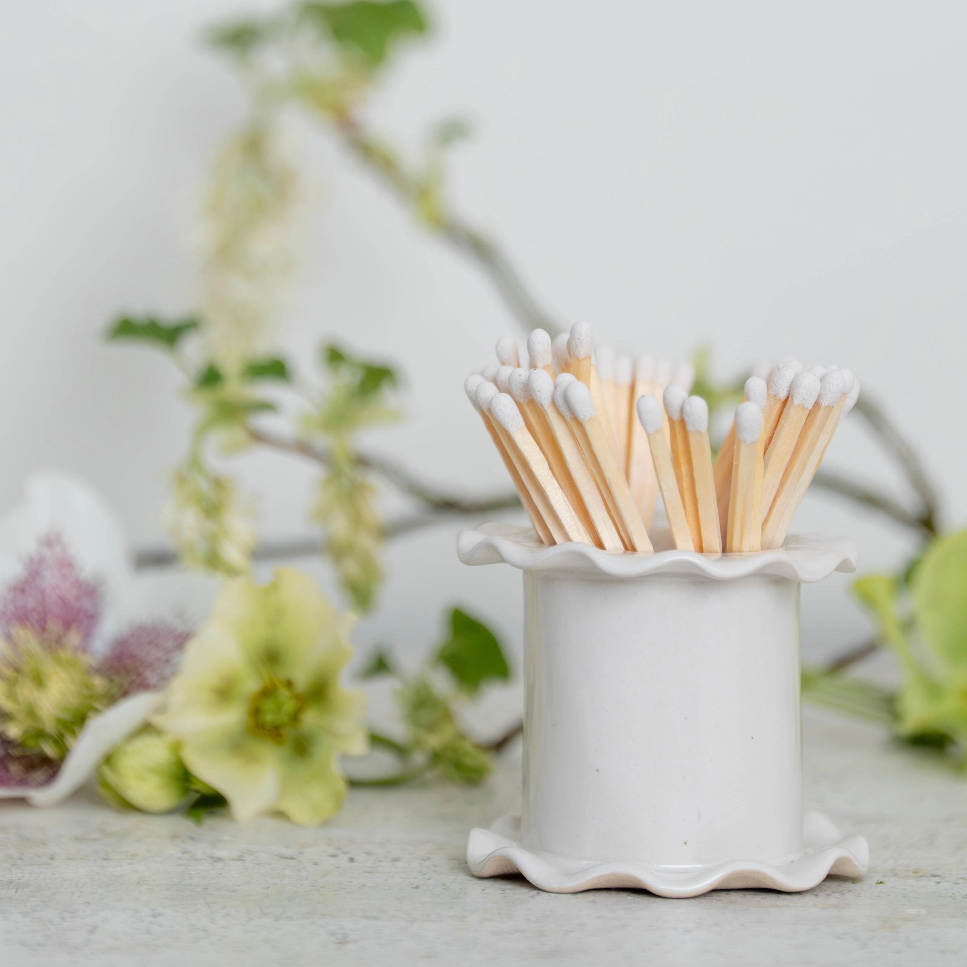 White Frilled Match Holder