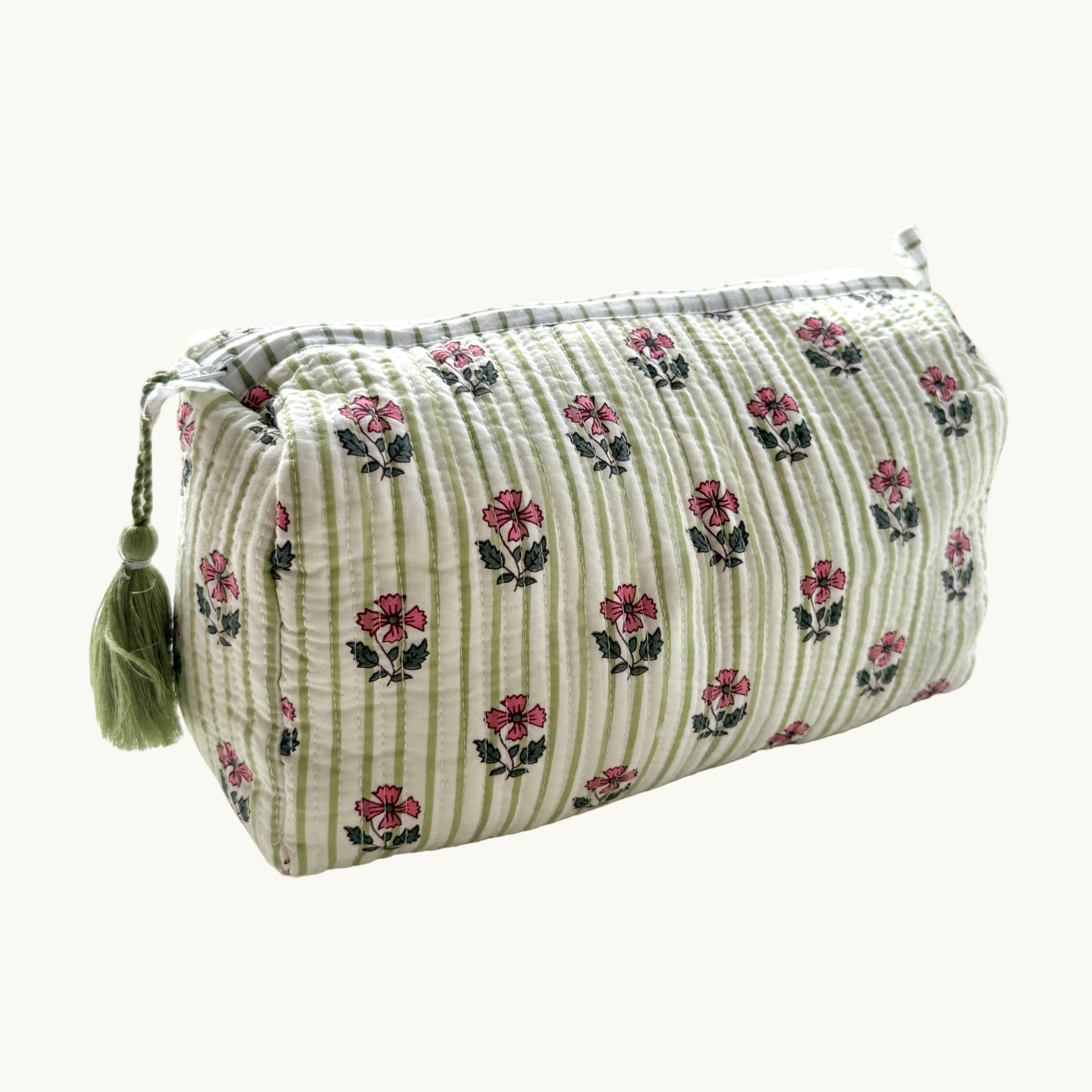Green Bloom Handblocked Wash Bag