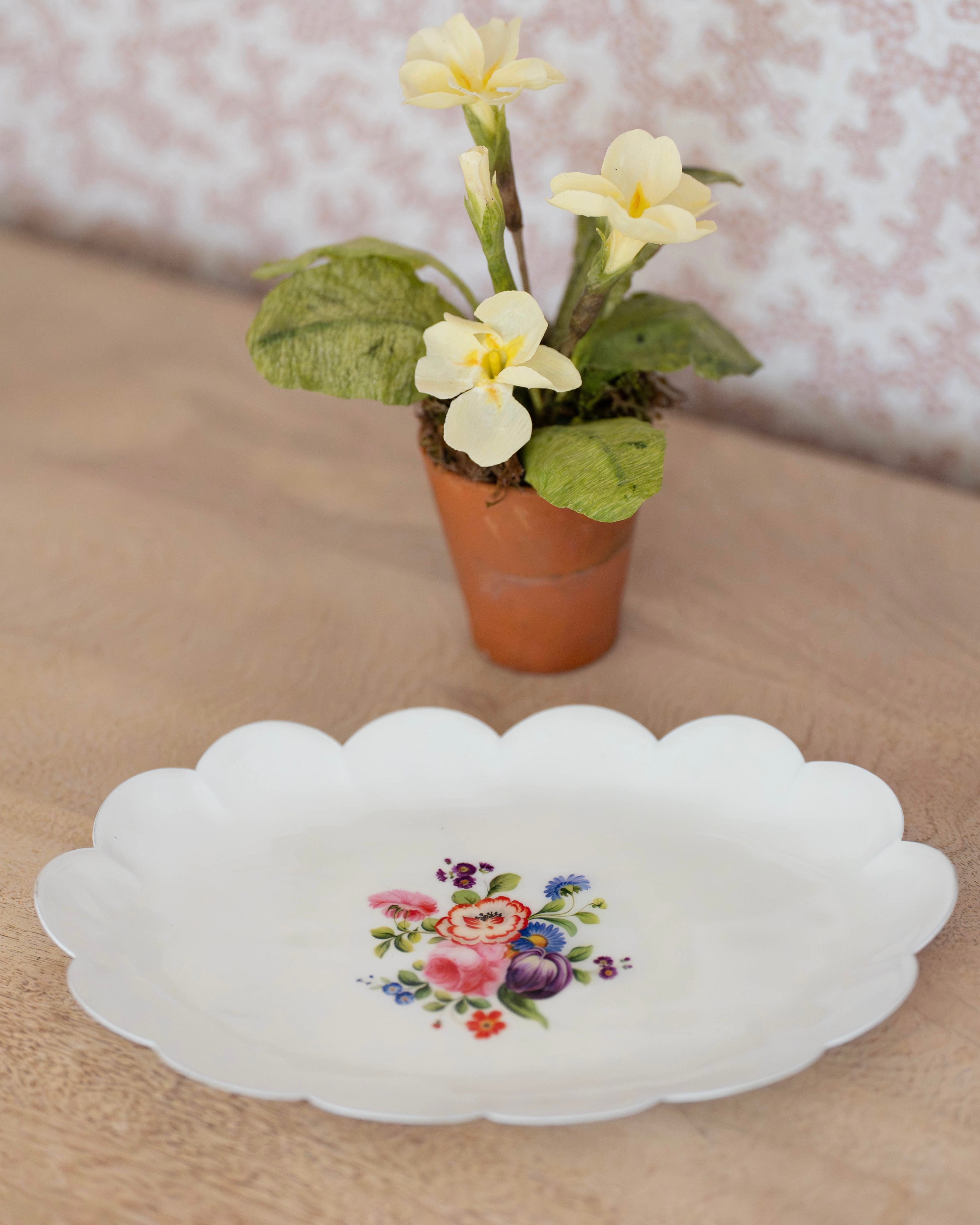 Vintage Floral Long Scalloped Trinket Dish