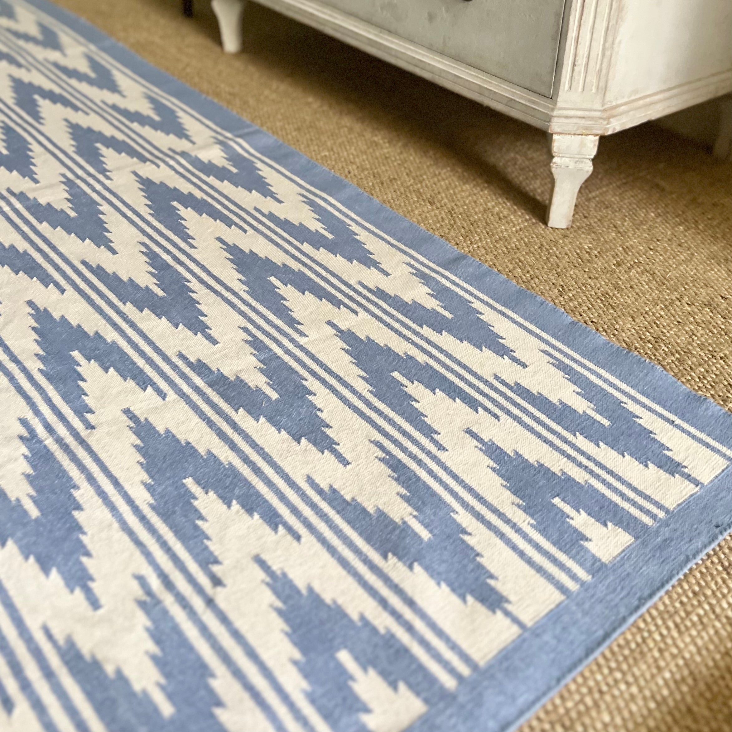 Blue Ikat Cotton Flatweave Rug