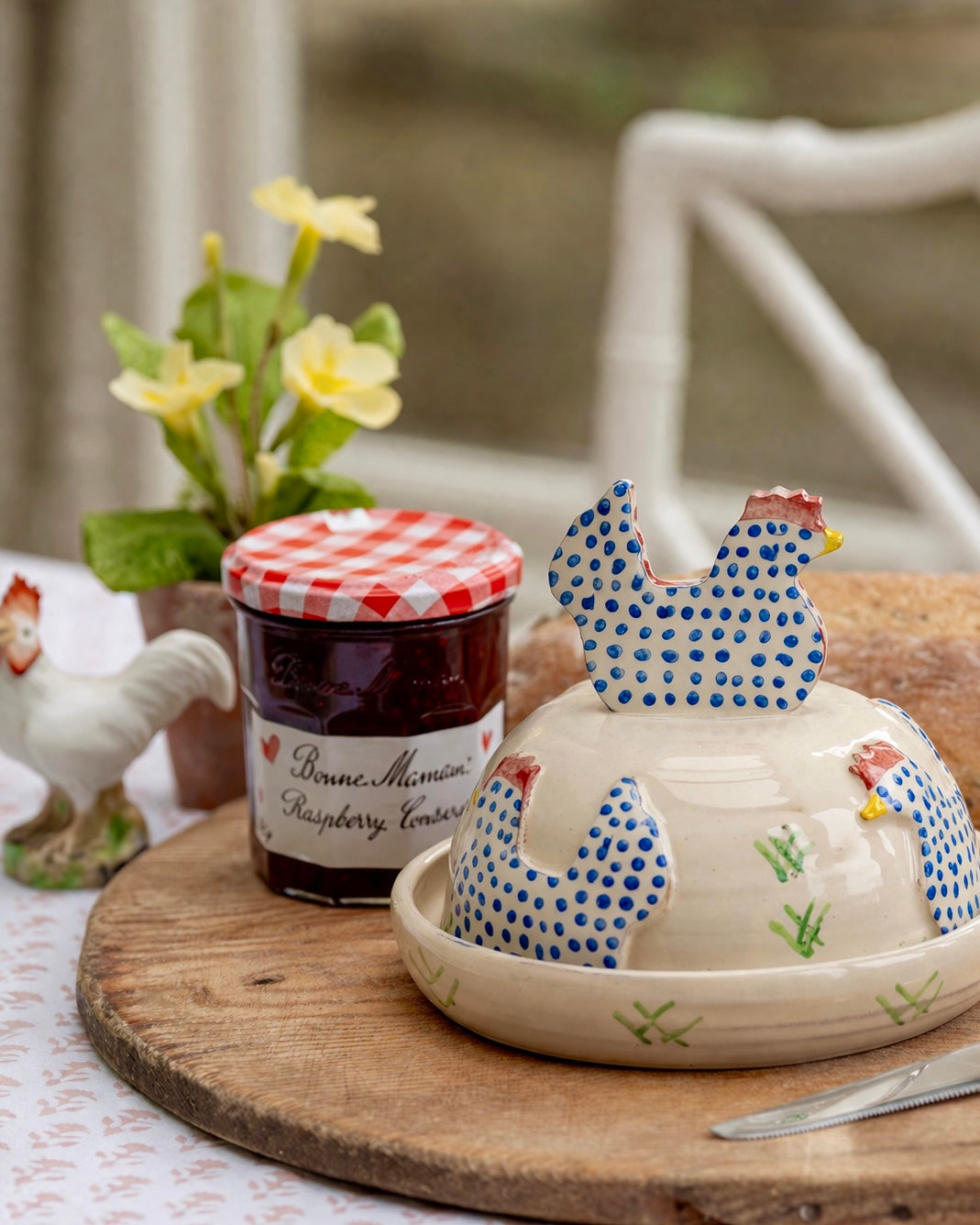 Blue Spotty Hens Butter Dish