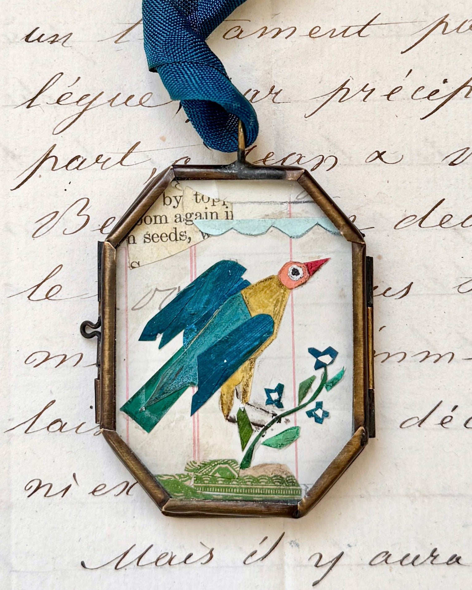Folk Bird Art Locket Ornament
