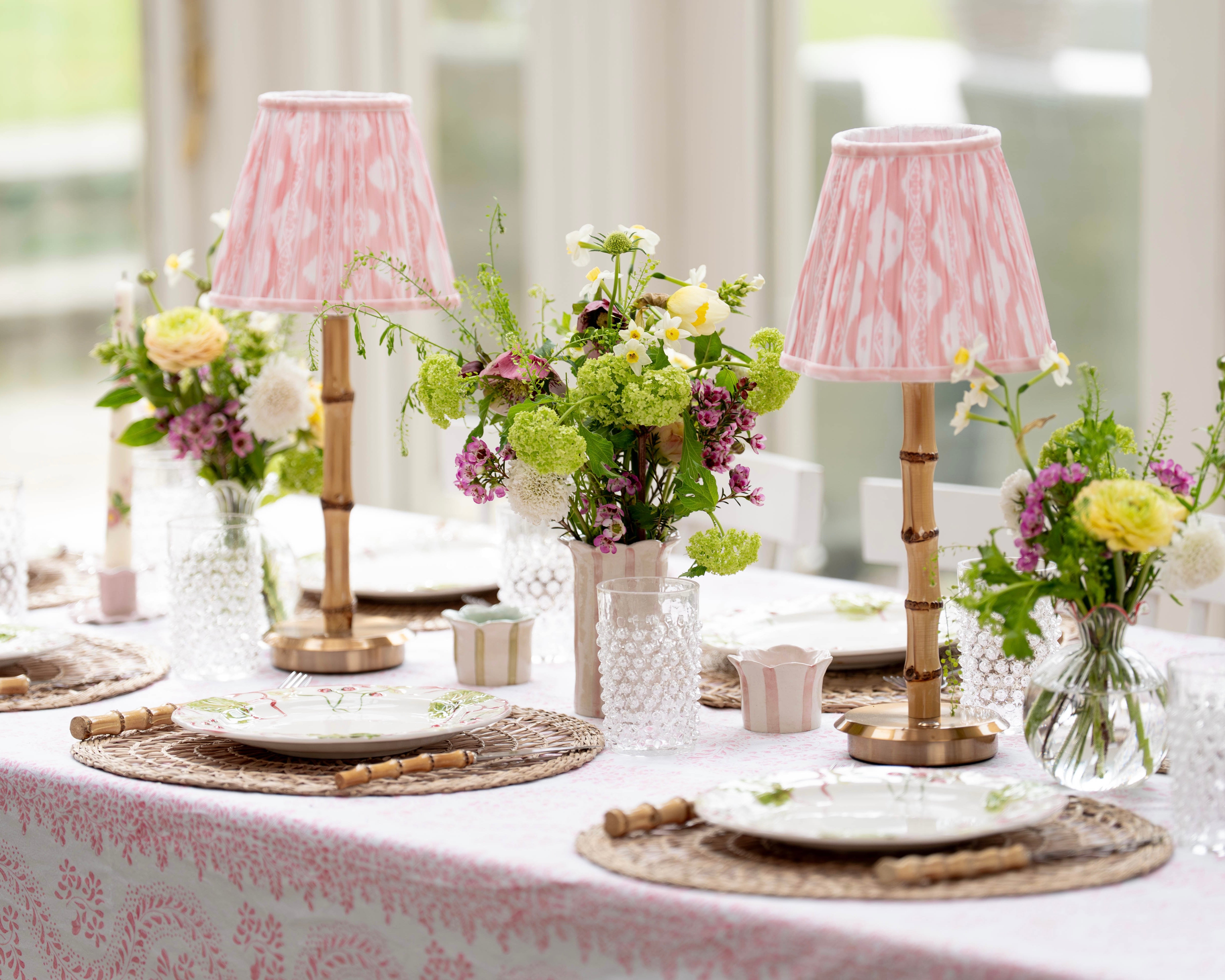 Pink Rosalie Frilled Handblocked Tablecloth