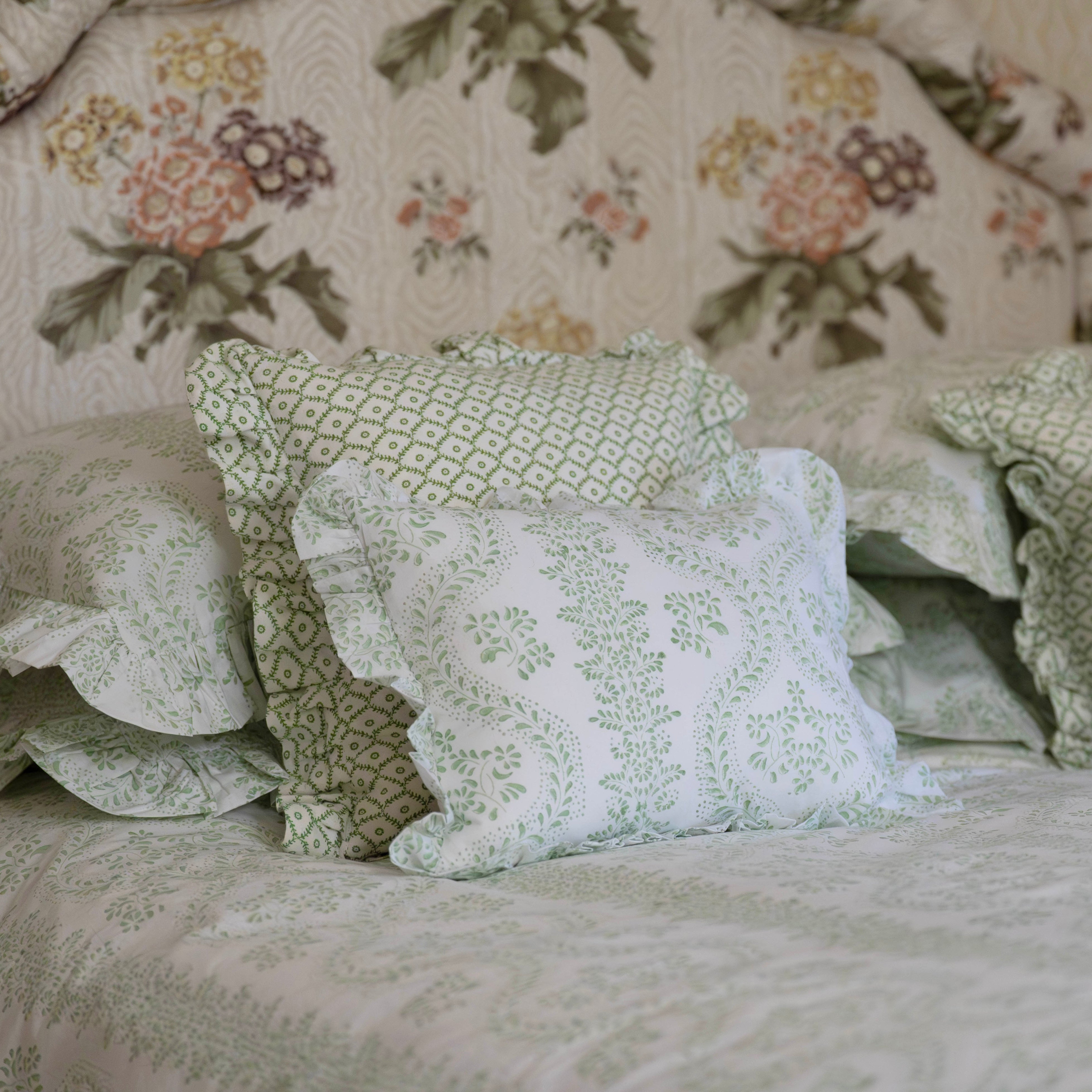 Green Rosalie Frilled Pillowcase