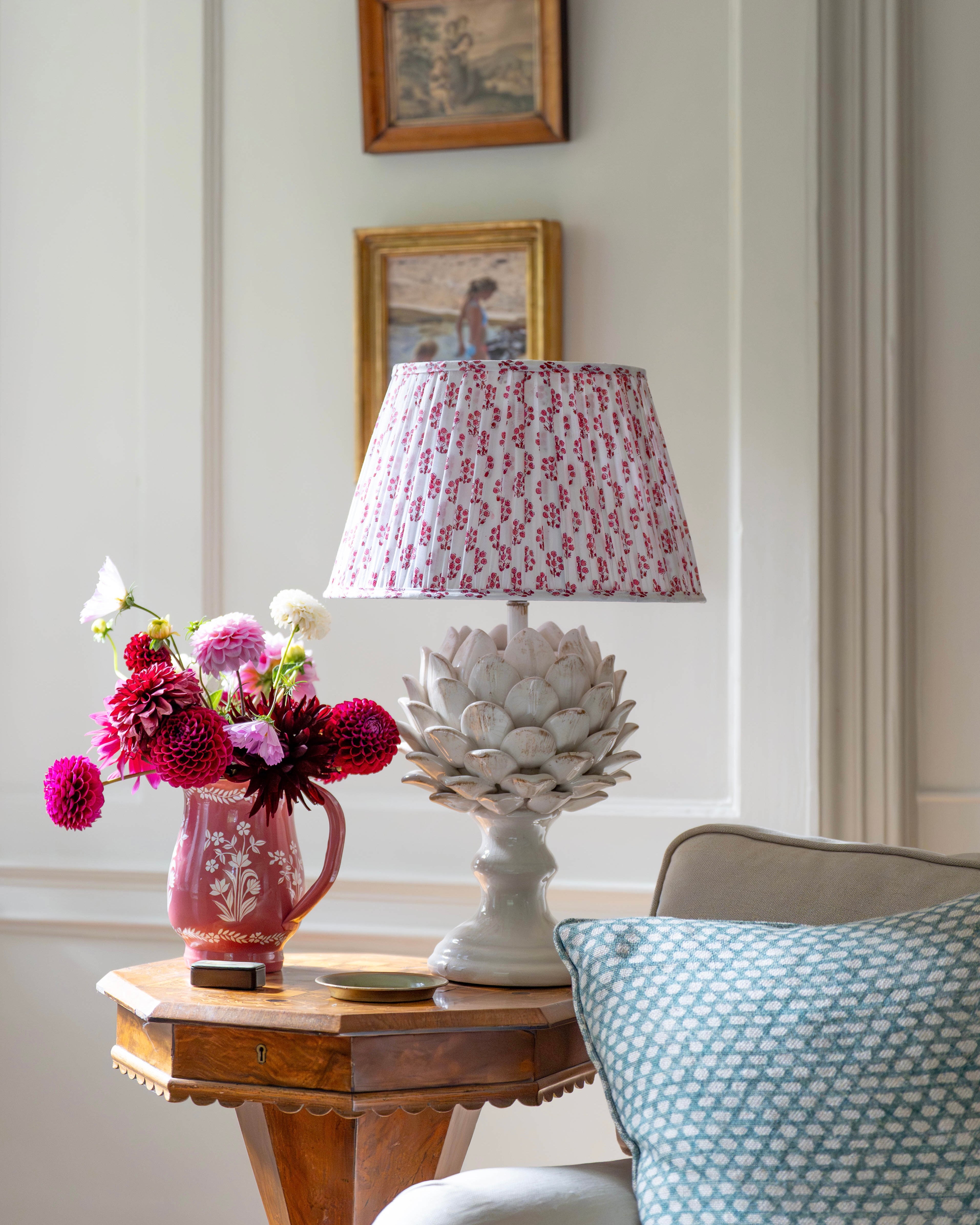 Pink Daphne Handblocked Gathered Lampshade