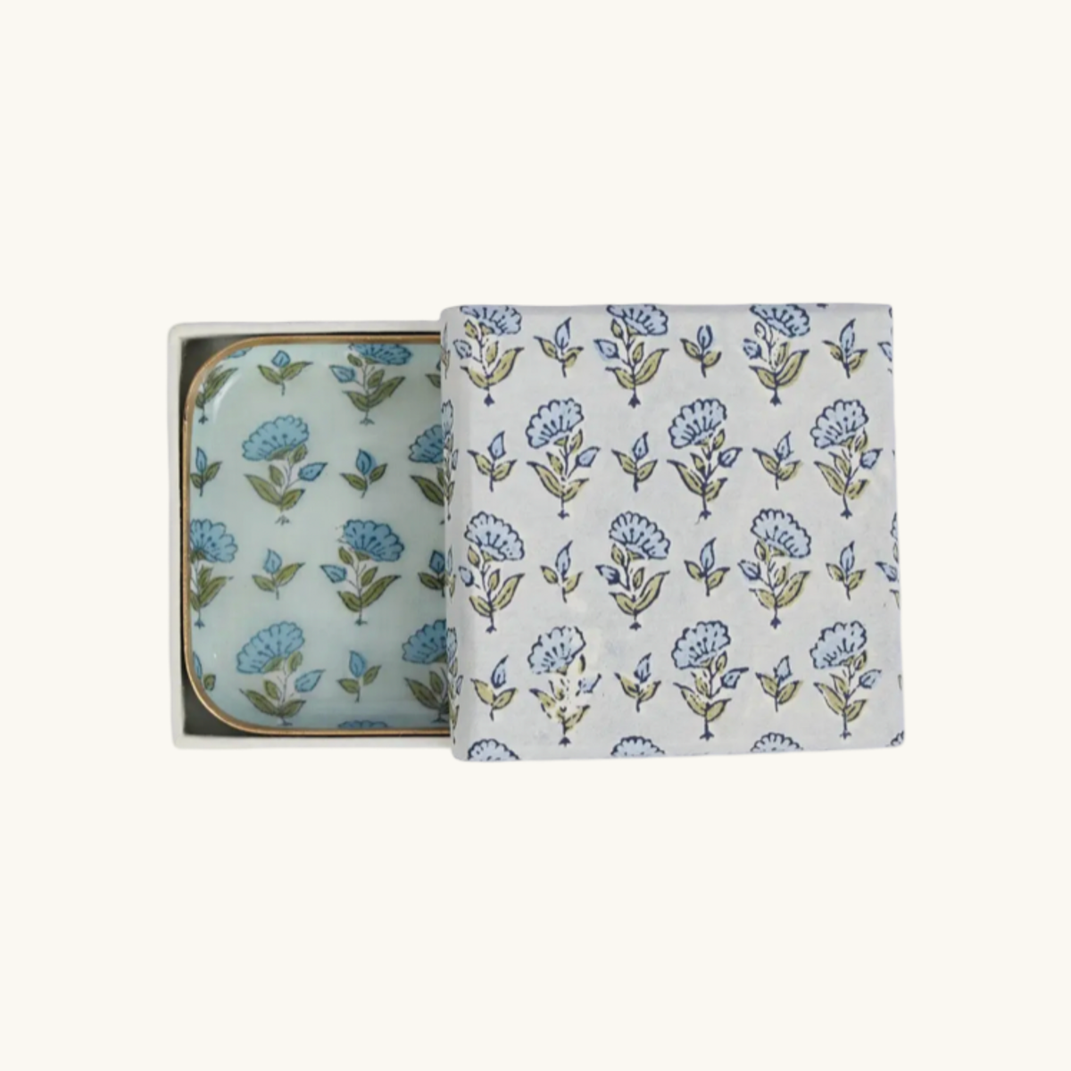 Blue Ditsy Floral Enamelled Coasters (Set of 2)