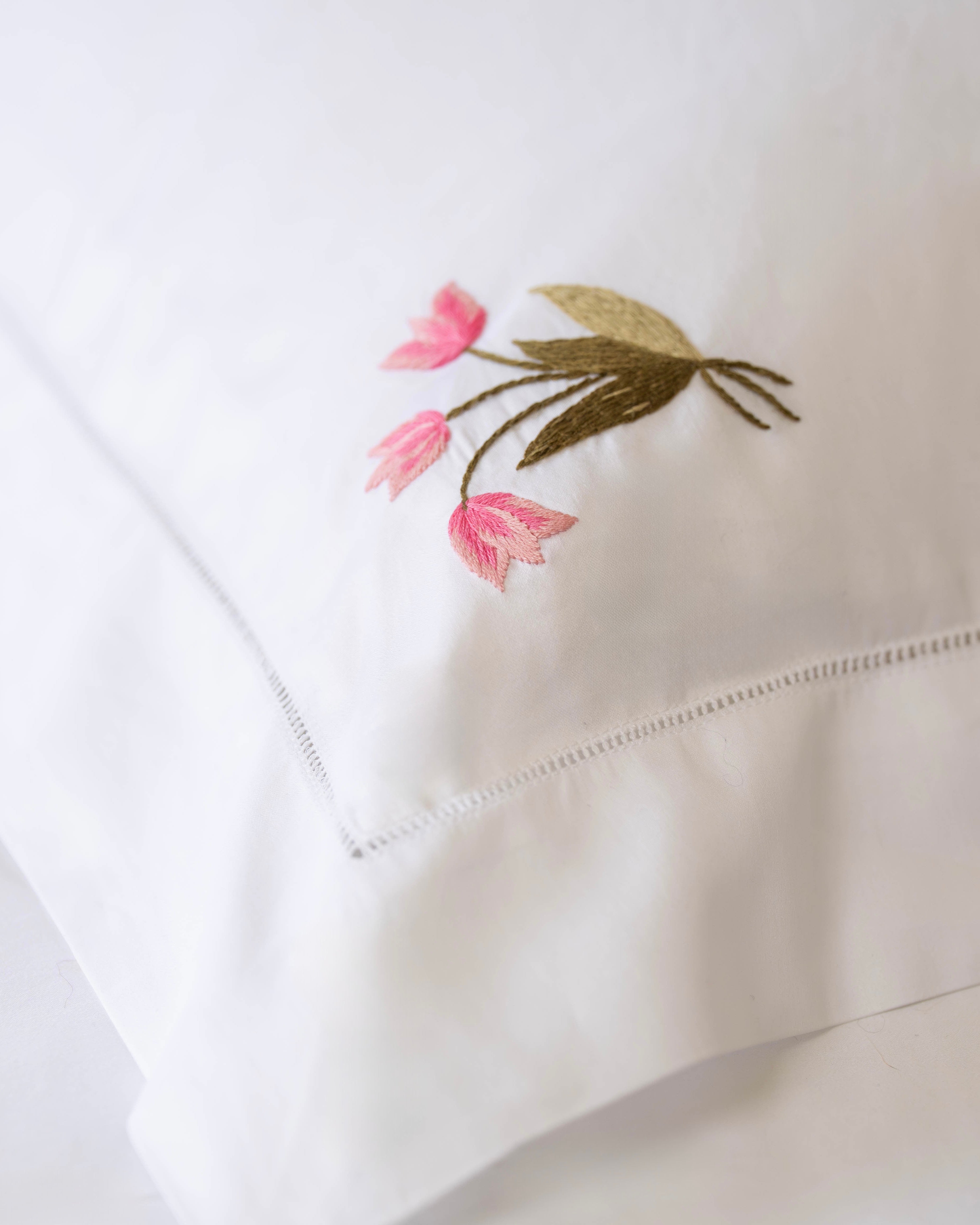 Pink Tulips Embroidered Pillowcase