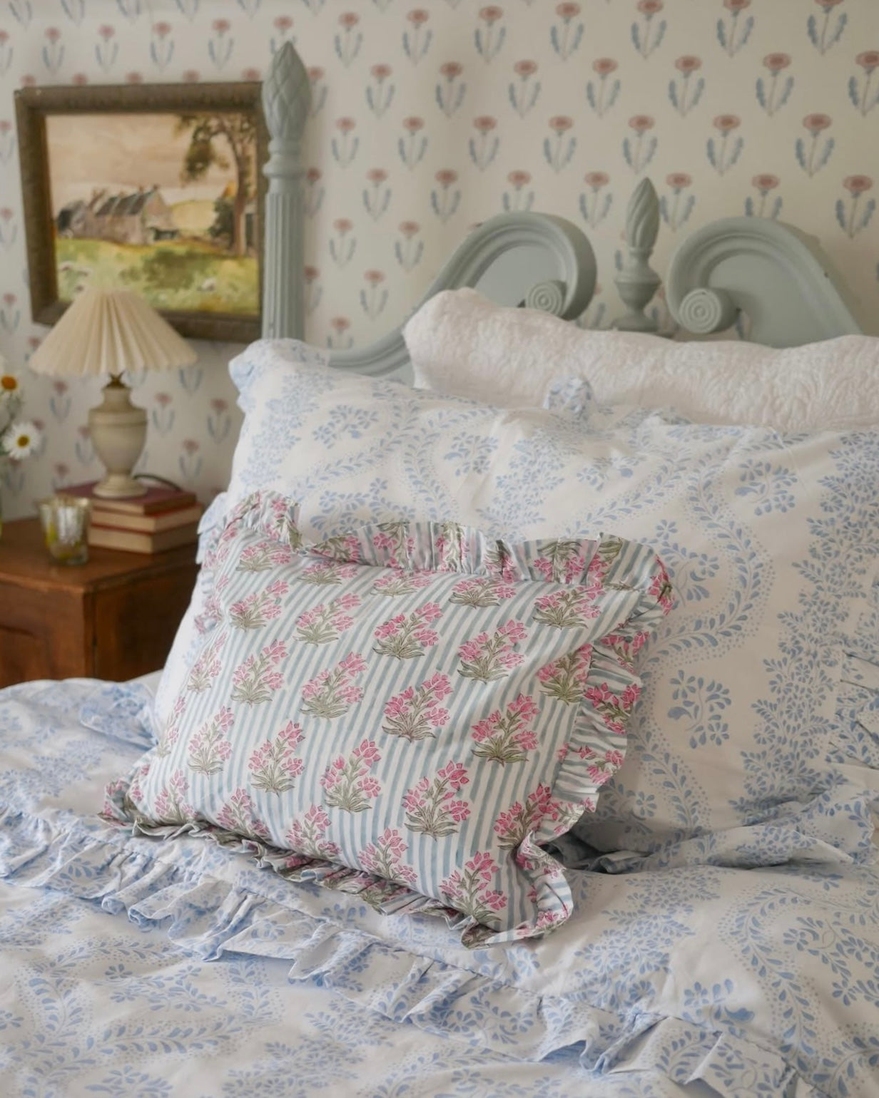 Blue Johari Frilled Cushion