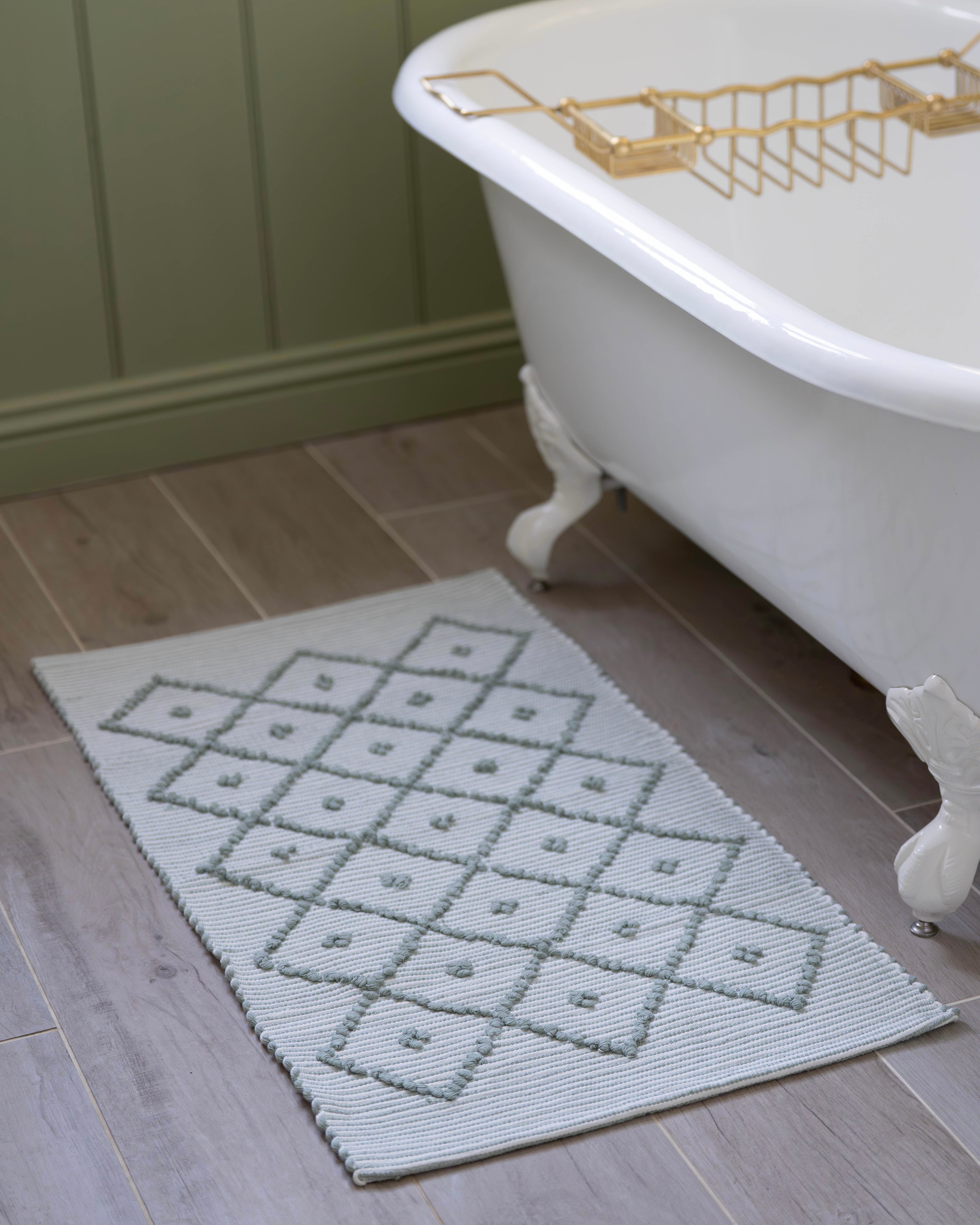 Sage Green Stripe Handwoven Knotted Bath Mat