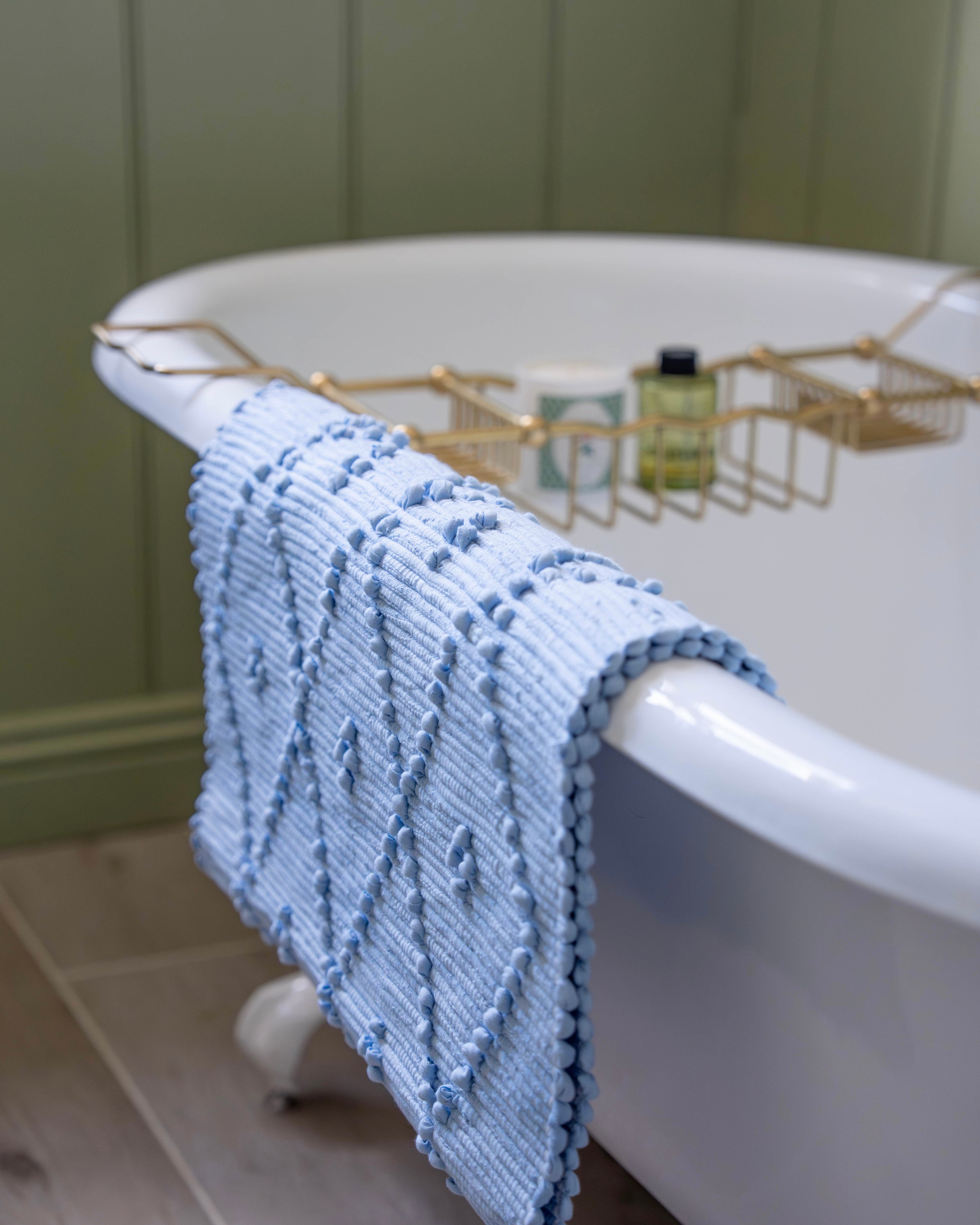 Cornflower Blue Handwoven Knotted Bath Mat