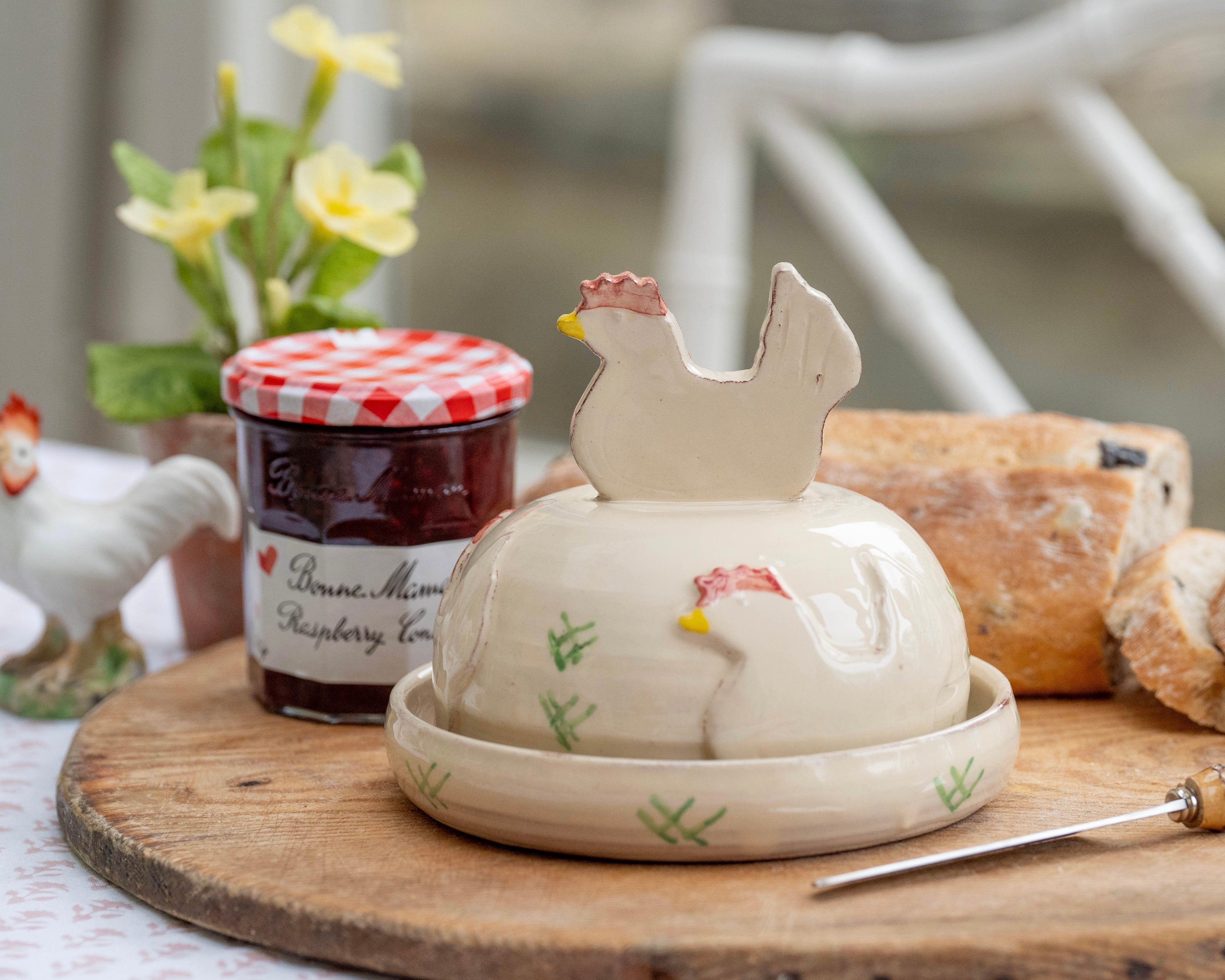White Hens Butter Dish