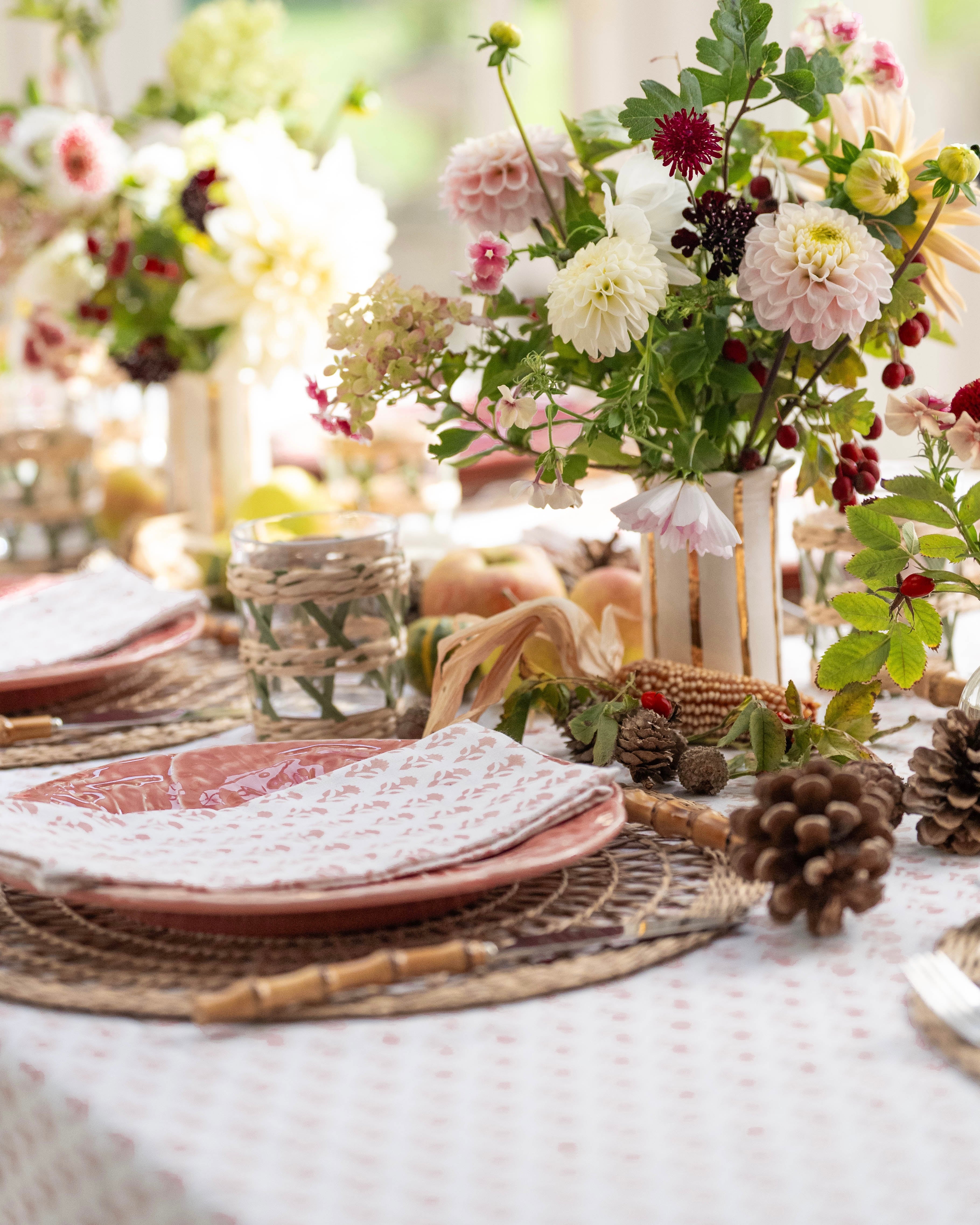 Blush Pink Carnation Handblocked Tablecloth