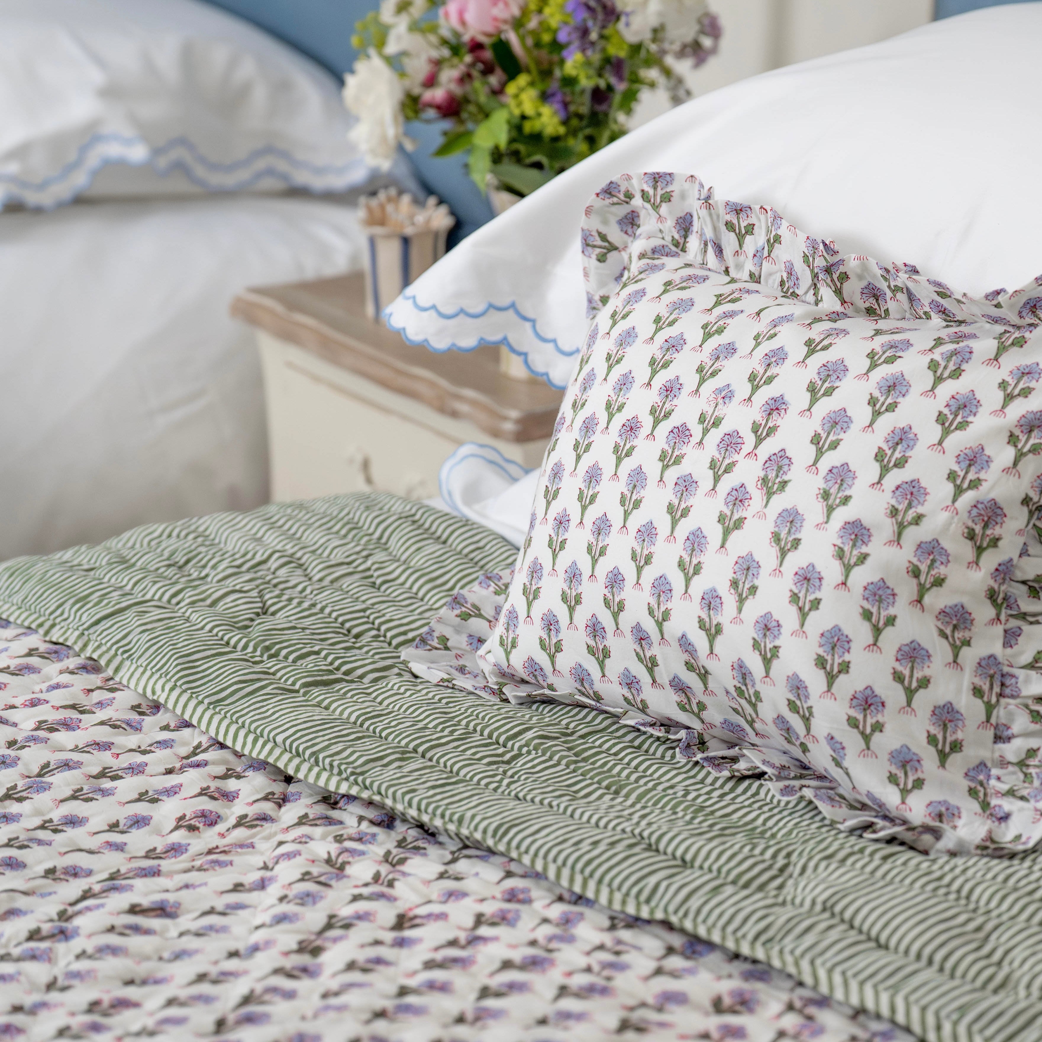 Blue and Green Jemima Handblocked Quilt