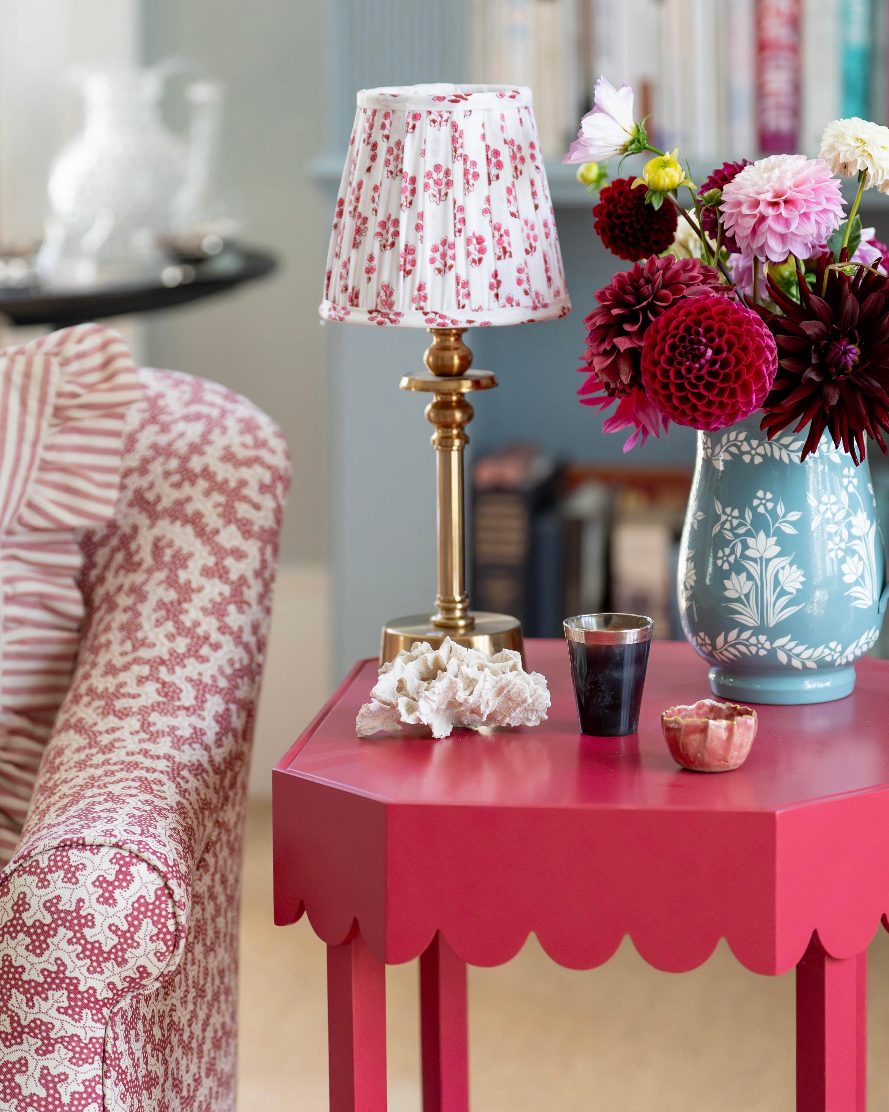 Pink Daphne Handblocked Gathered Lampshade