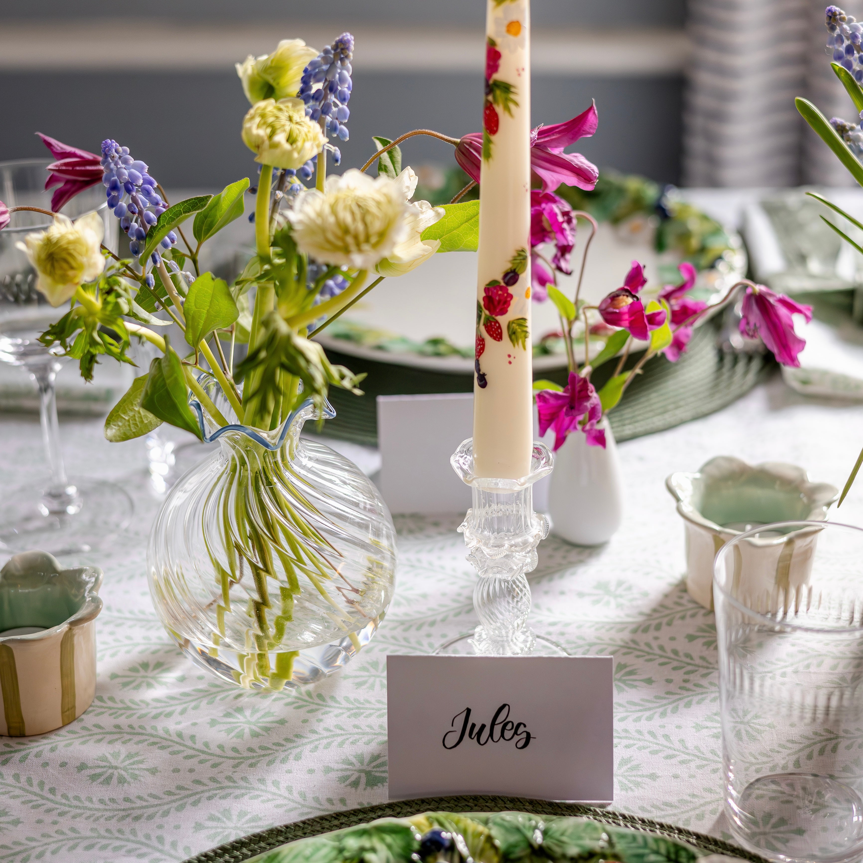 Large Blue Scalloped Ribbed Bud Vase