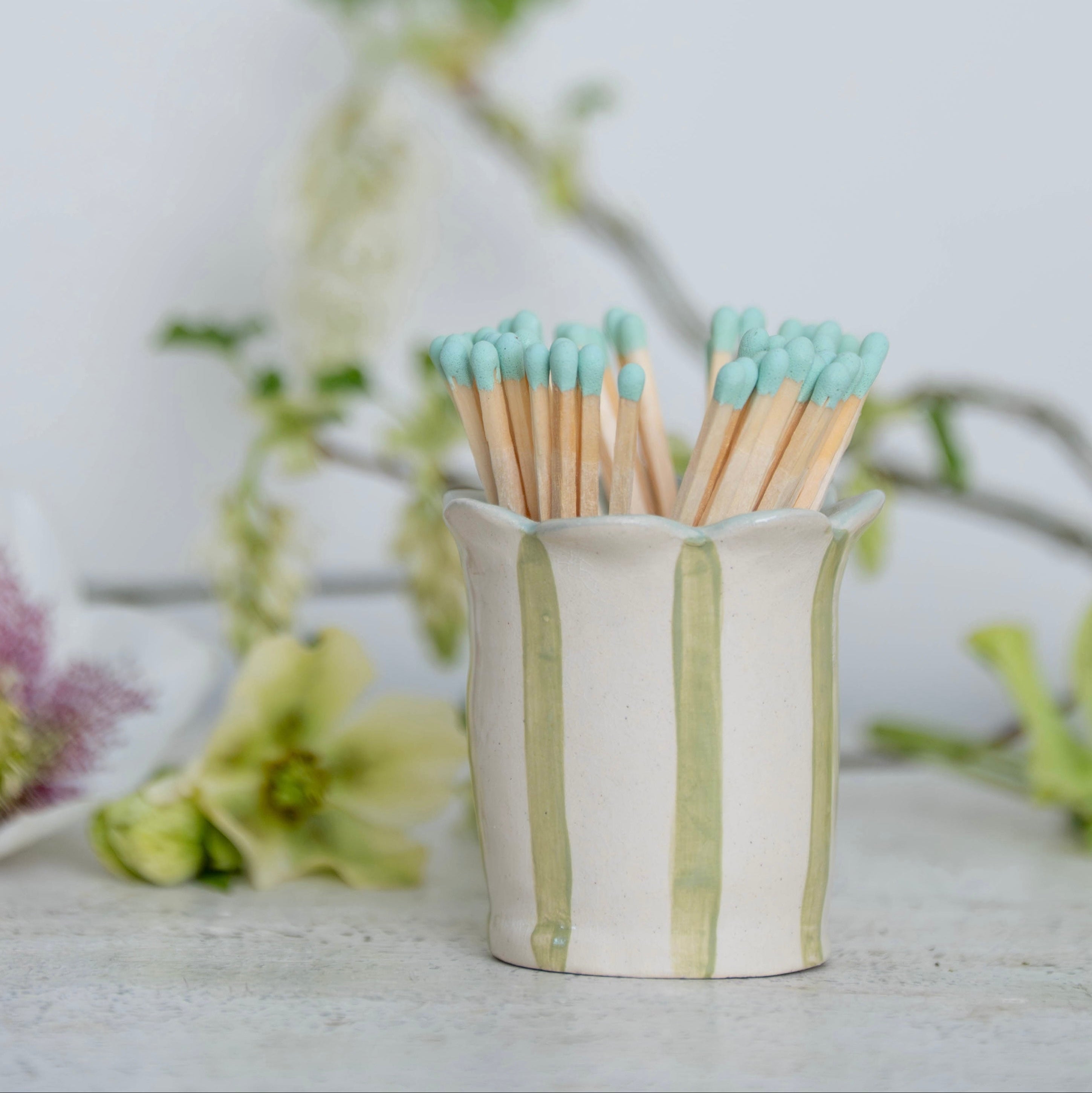 Sage Green Daisy Scalloped Match Holder