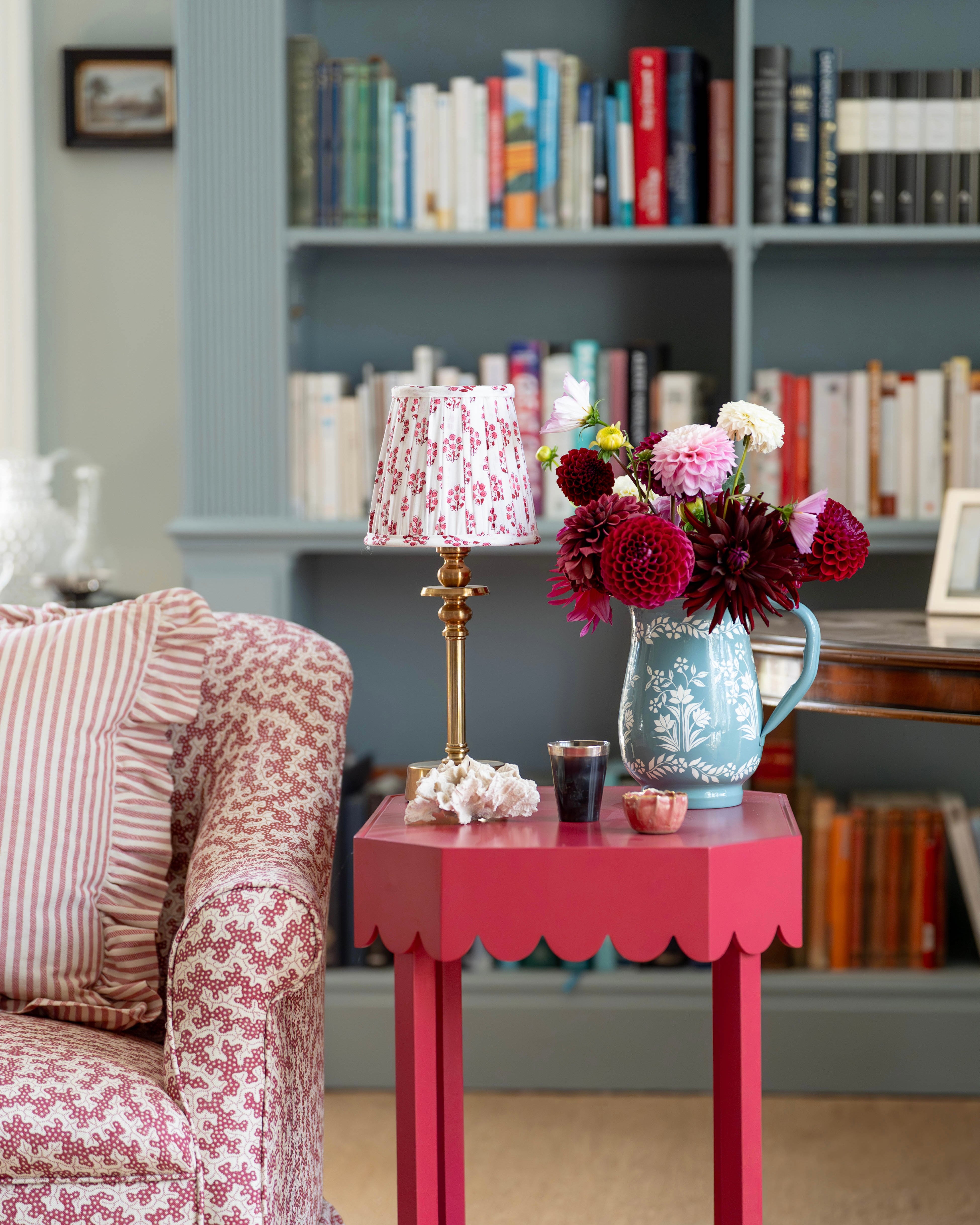 Pink Daphne Handblocked Gathered Lampshade