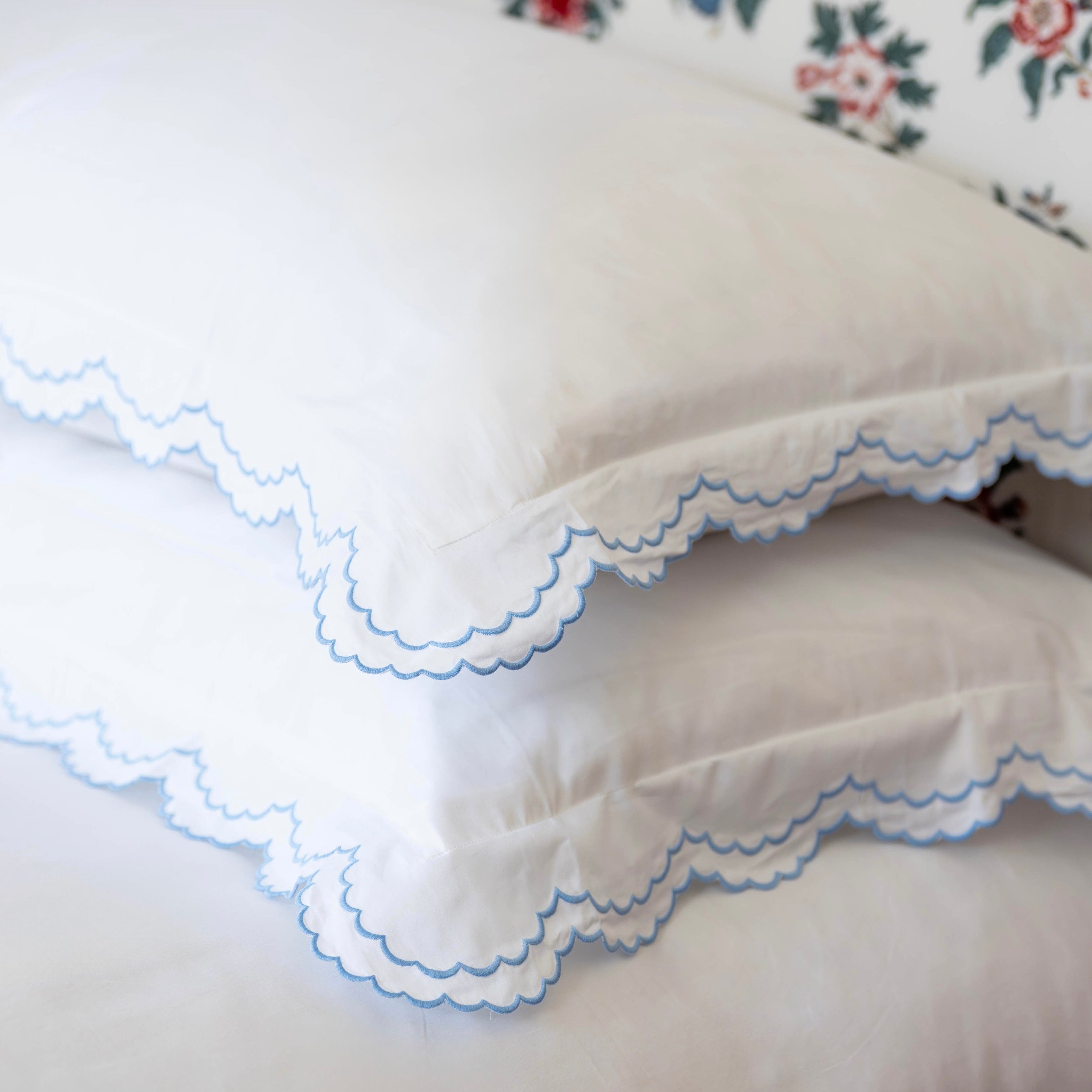 Blue Isabella Scalloped Pillowcase