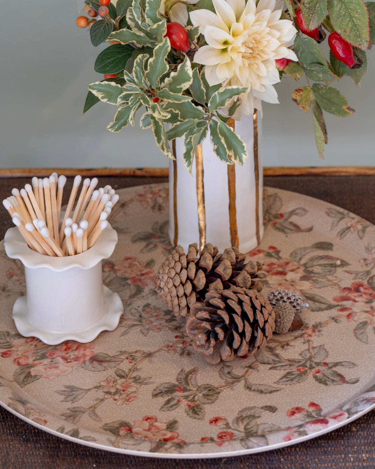 Autumn Florals Birch Wood Tray (Round)