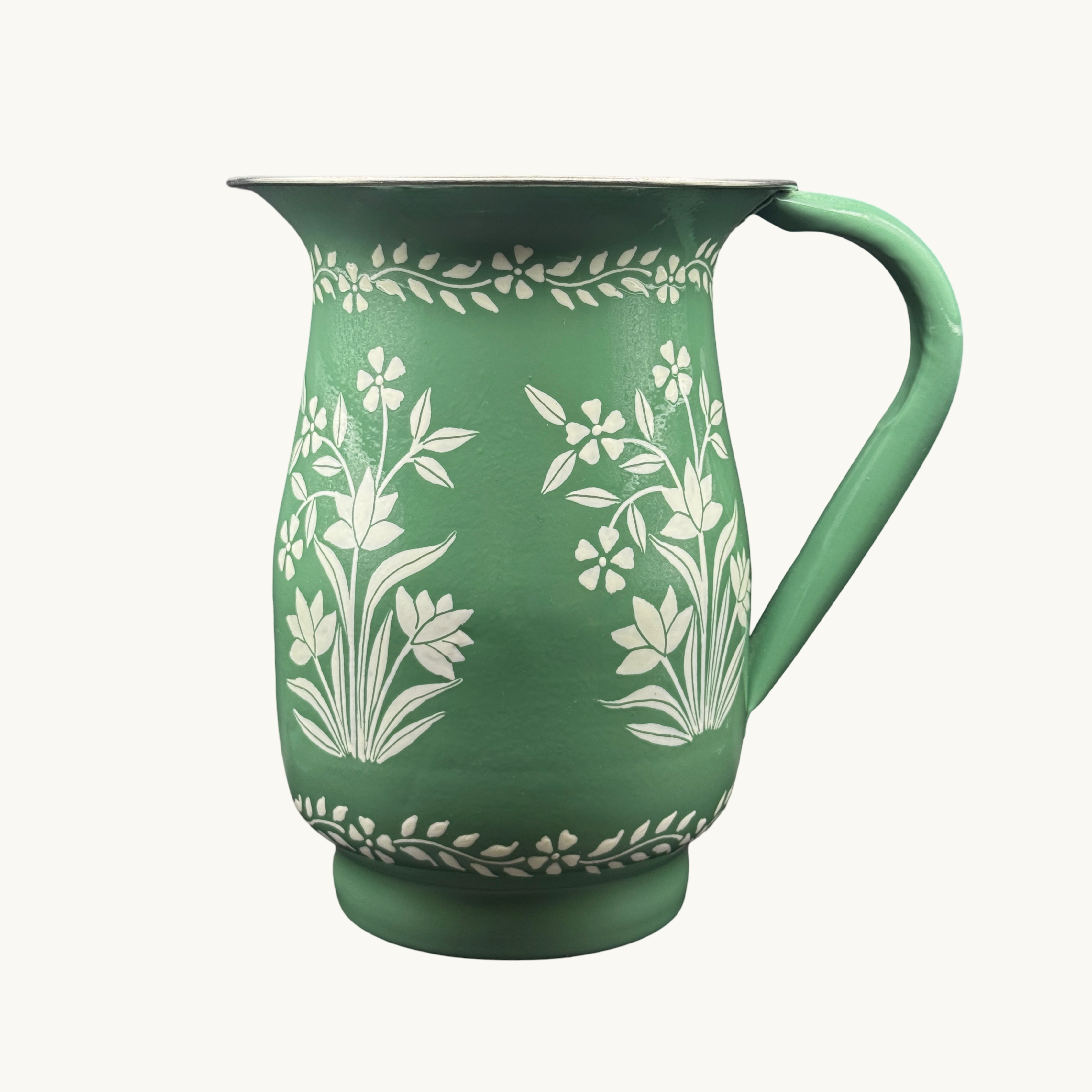 Enamel Hand Painted Jug Dusty Green