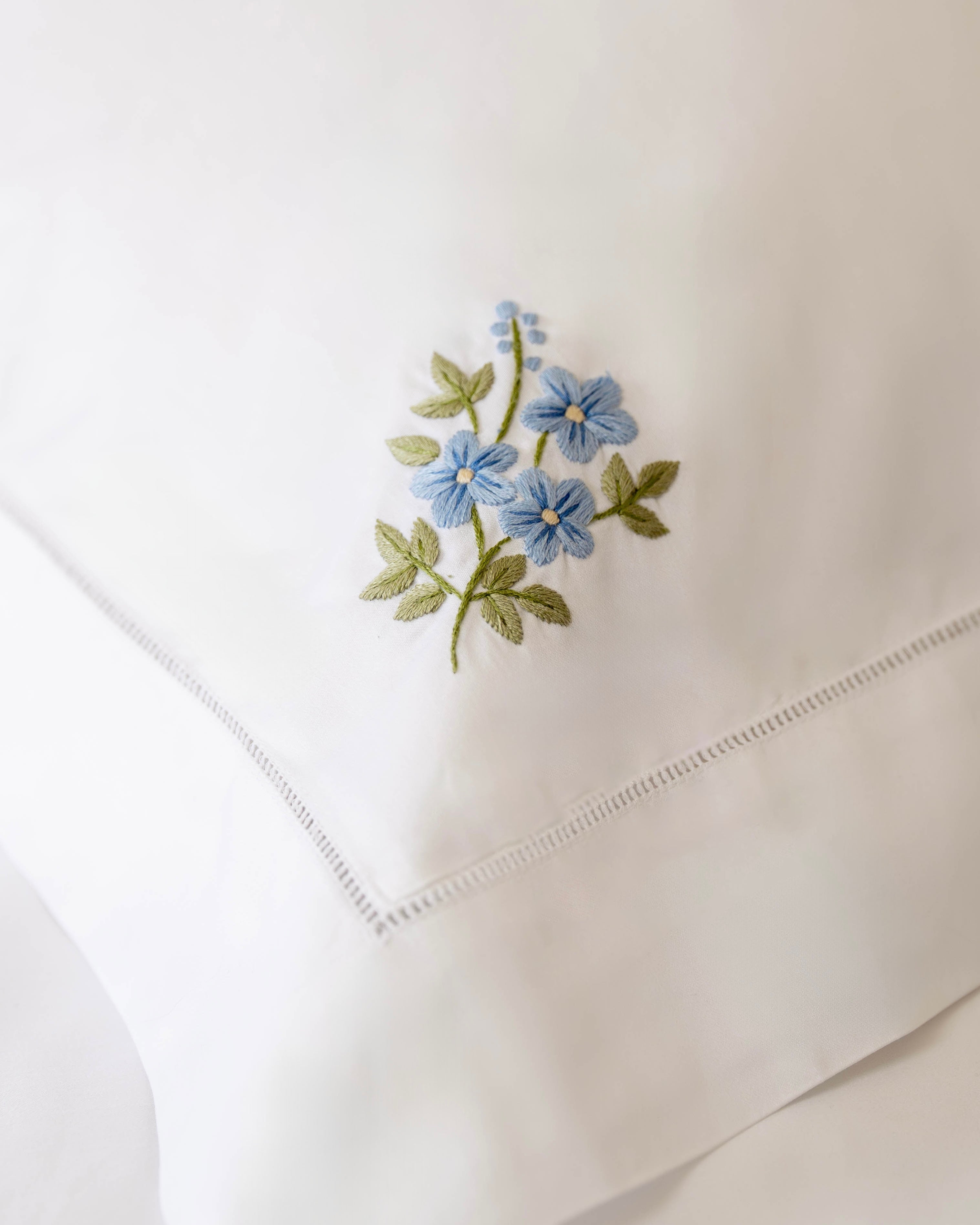 Blue Floral Embroidered Pillowcase