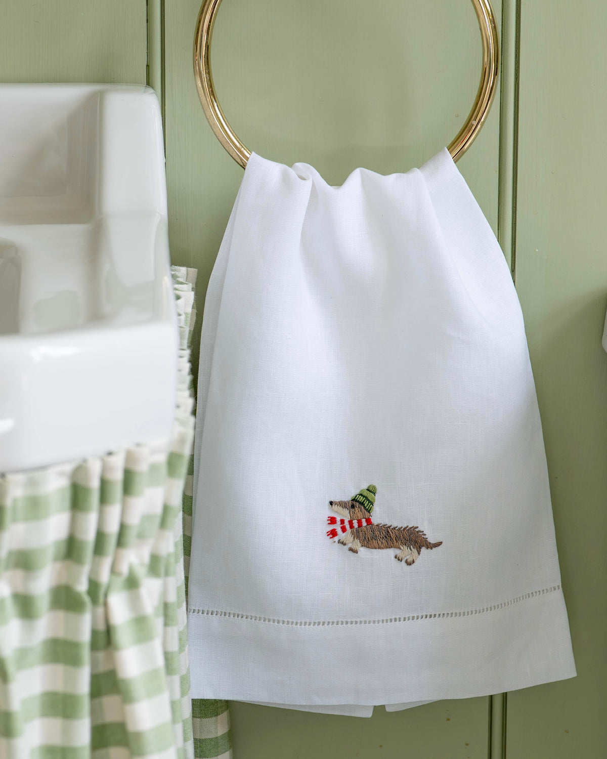 Festive Dachshund Embroidered Hand Towel