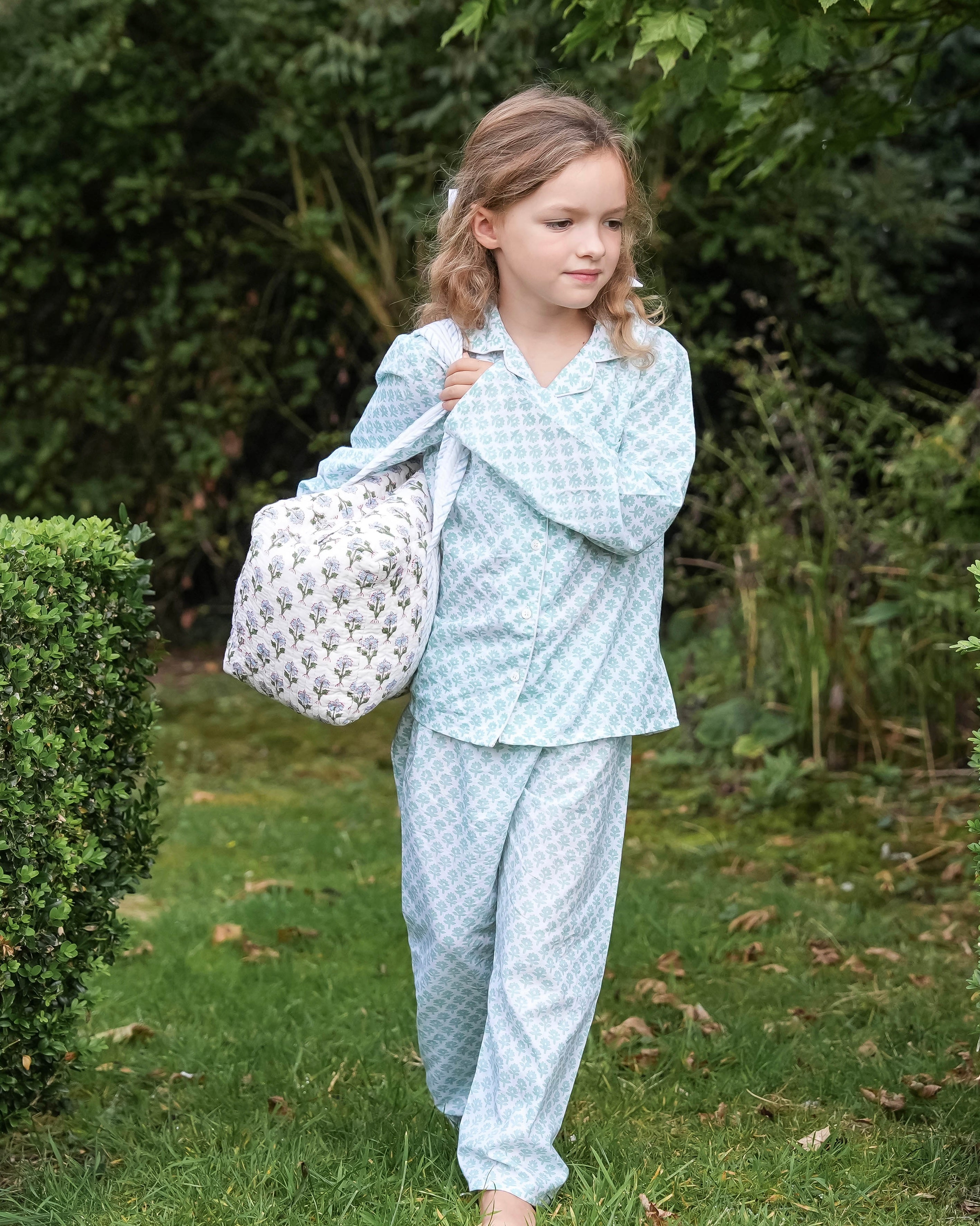 Green Flower Bhuti Girl's Long Pyjamas